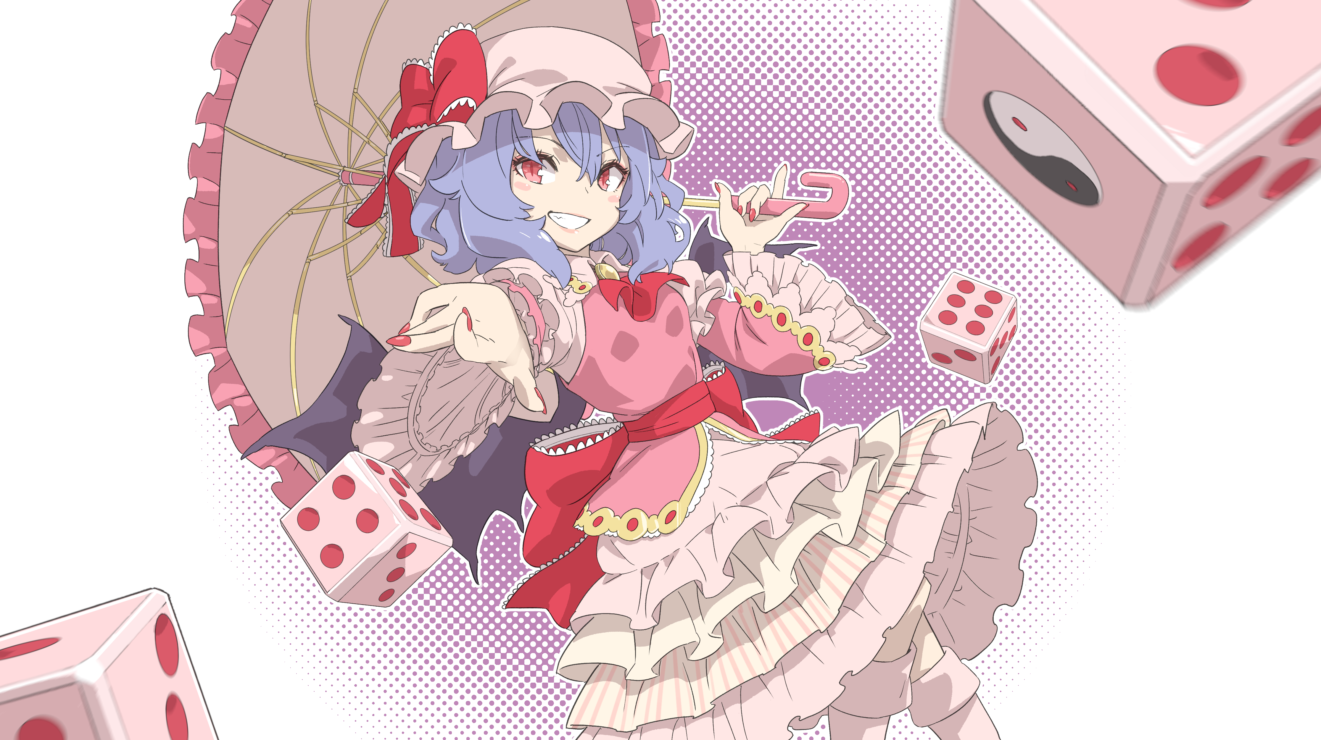Remilia Scarlet from Touhou with dice and umbrella HD Wallpaper