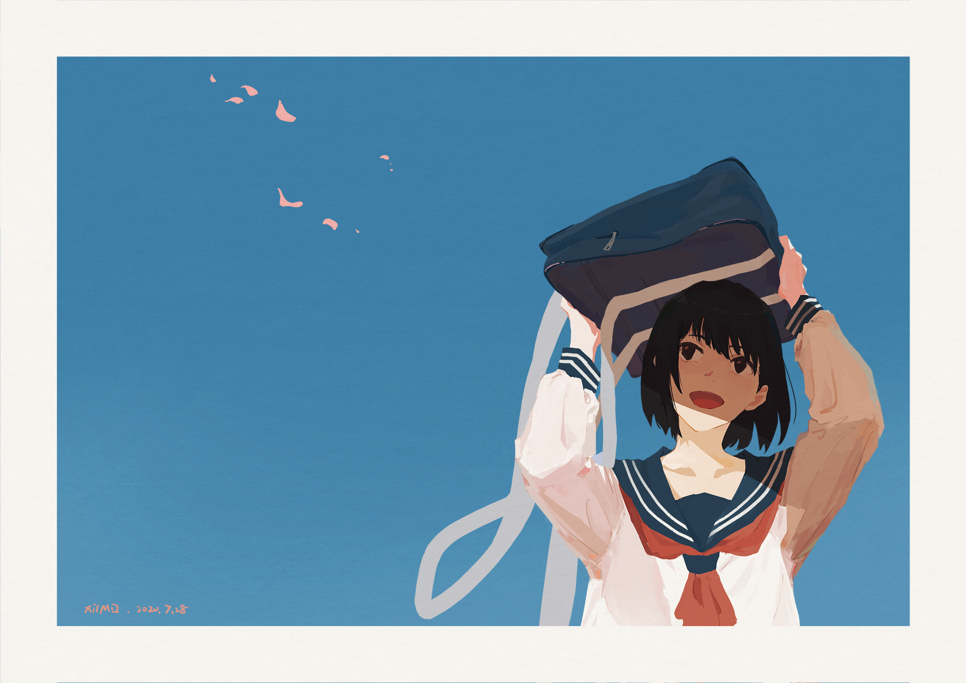 Anime girl in sailor uniform holding a bag HD Wallpaper