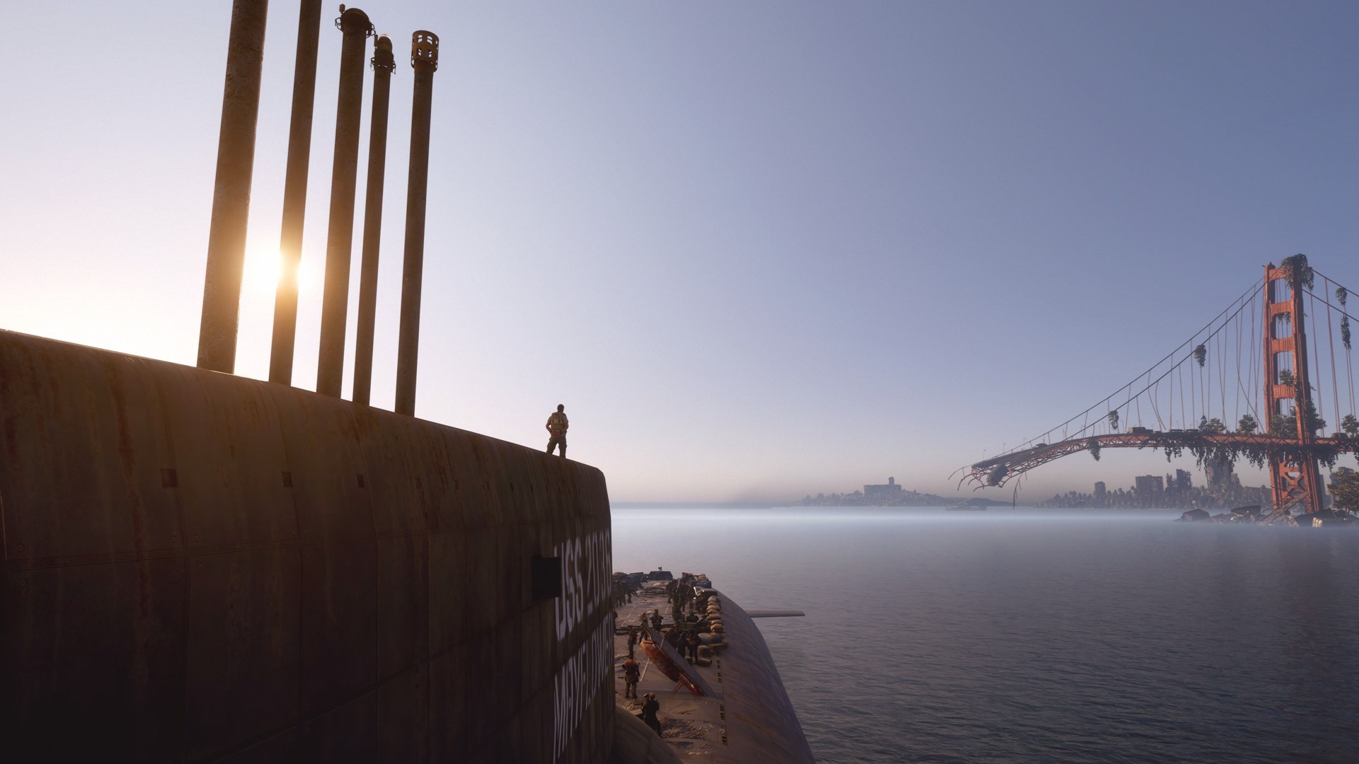Post-apocalyptic Golden Gate Bridge and USS Enterprise HD Wallpaper