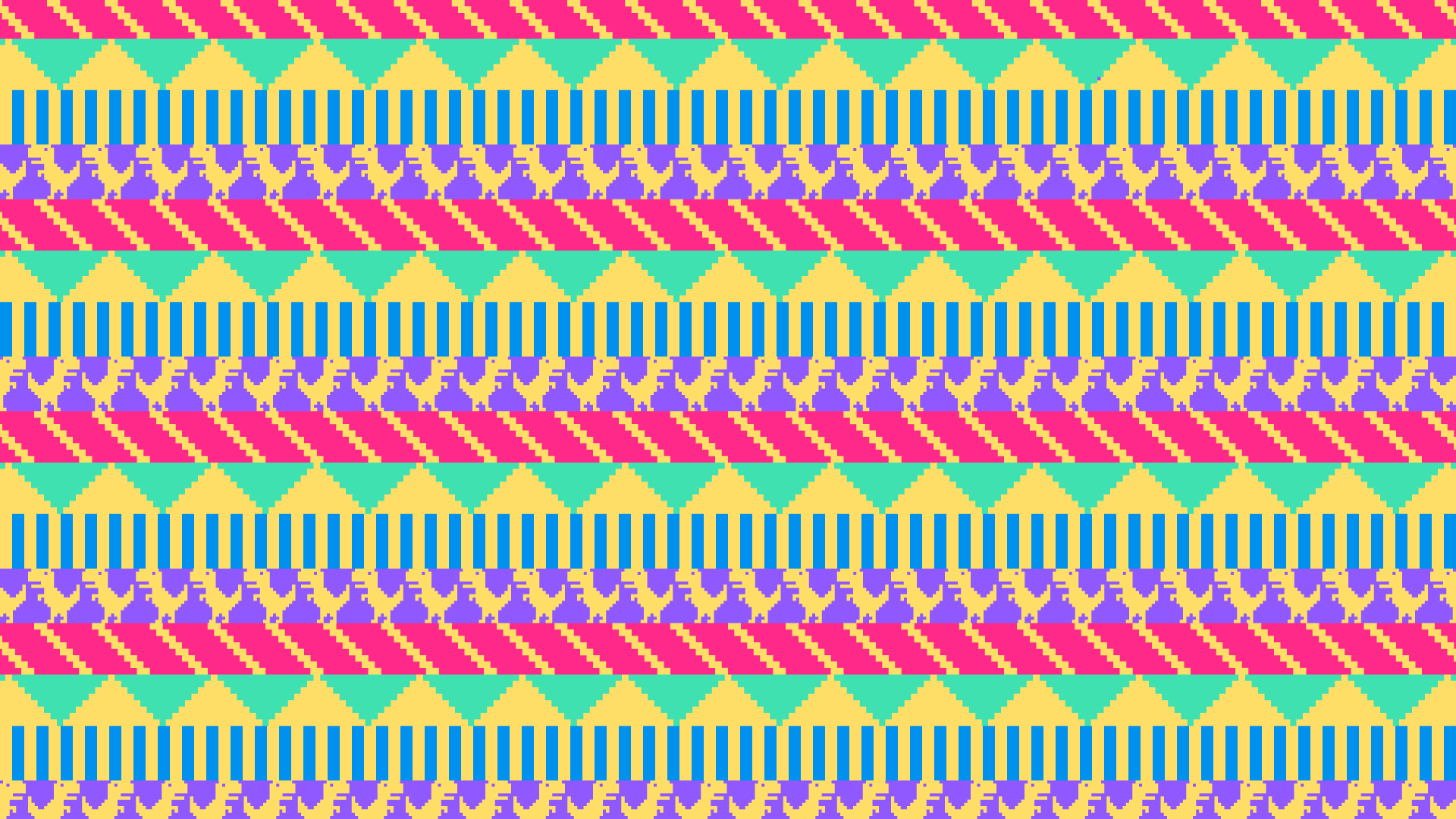 Colorful pixel art pattern with geometric shapes and dinosaurs HD Wallpaper