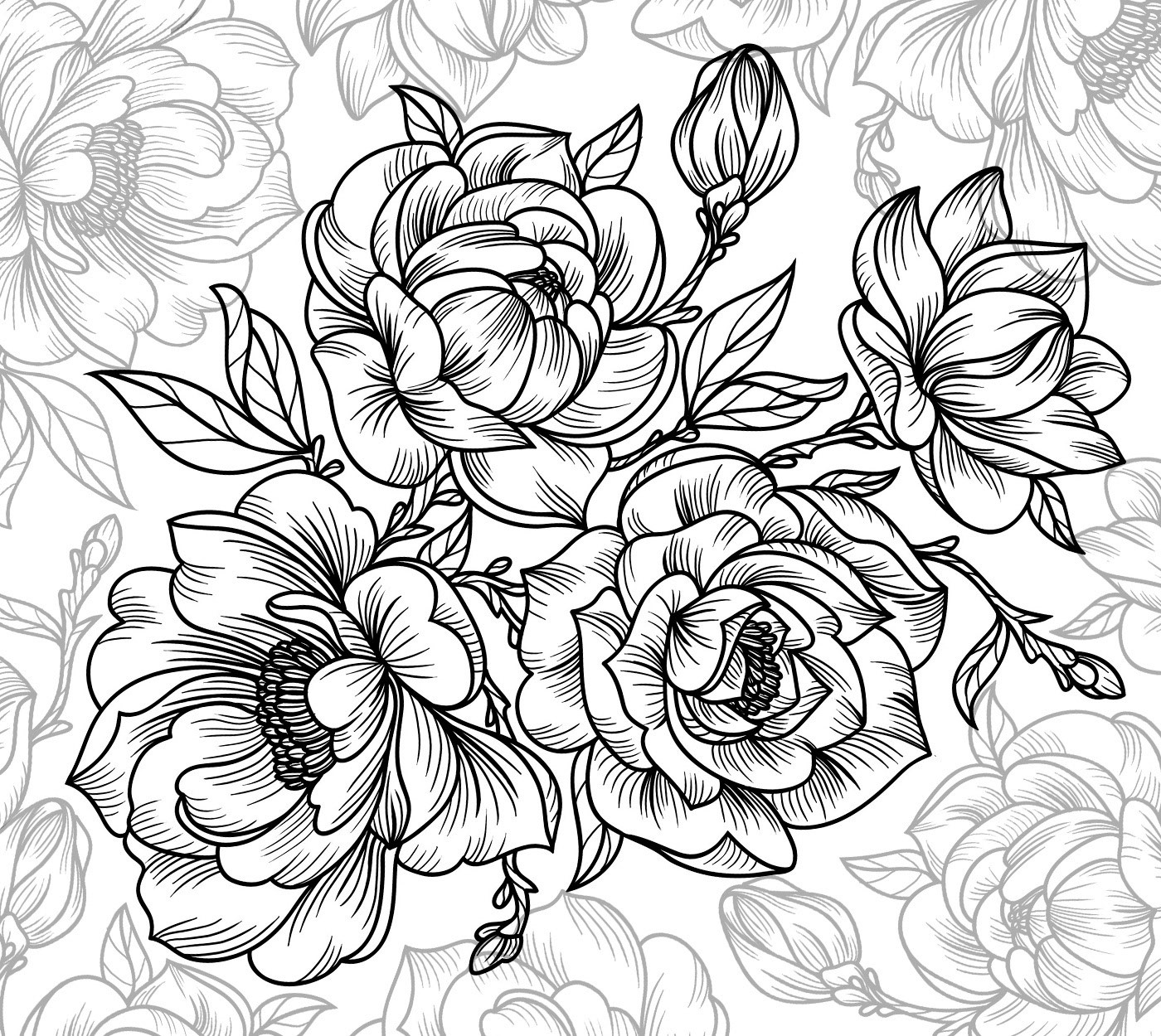 Monochrome floral illustration with peonies HD Wallpaper