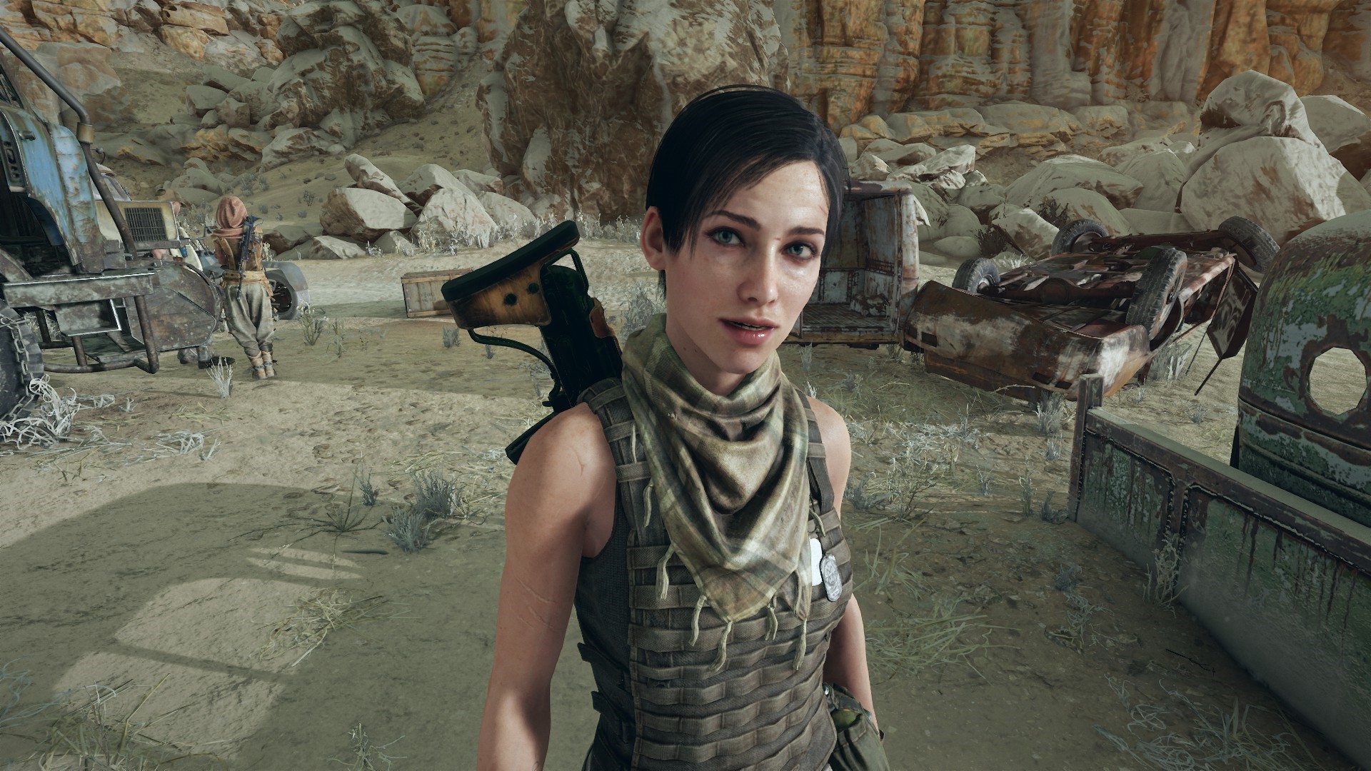 Woman with rifle in Metro Exodus wasteland HD Wallpaper