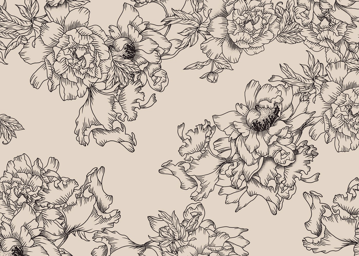 Monochrome floral pattern with peonies HD Wallpaper