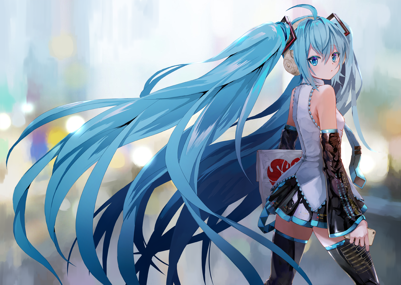 Hatsune Miku from Vocaloid with long blue twintails HD Wallpaper