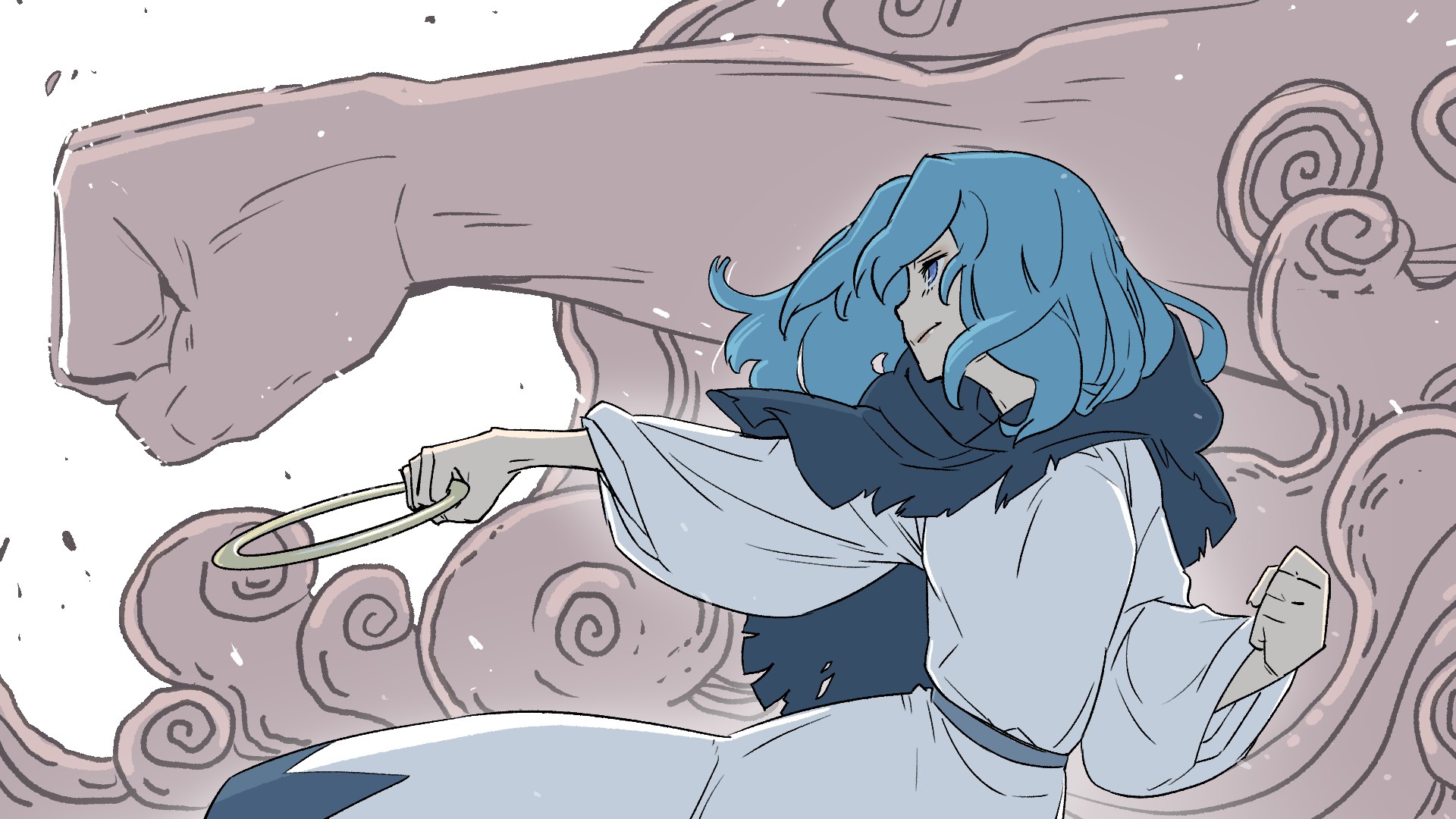 Anime girl with blue hair and a giant fist HD Wallpaper