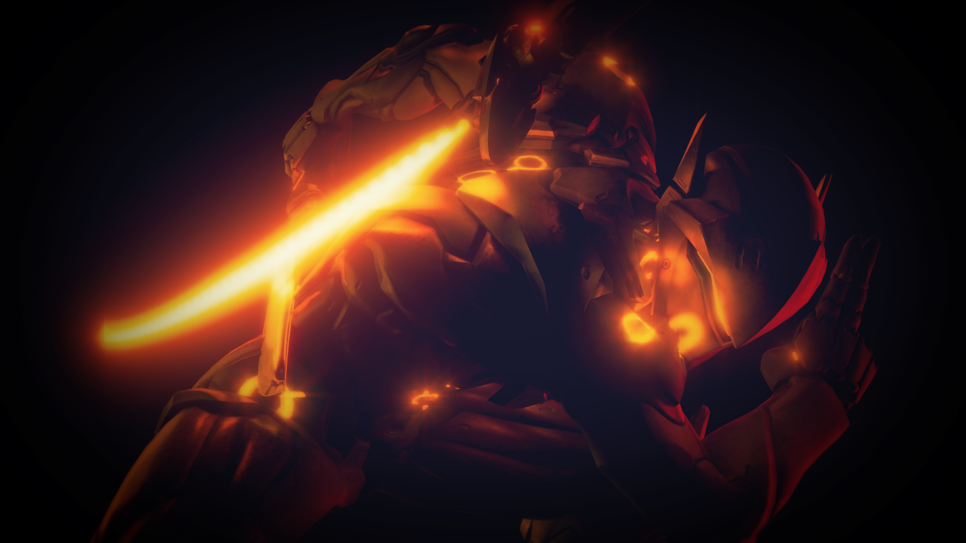 Genji from Overwatch with glowing energy sword HD Wallpaper