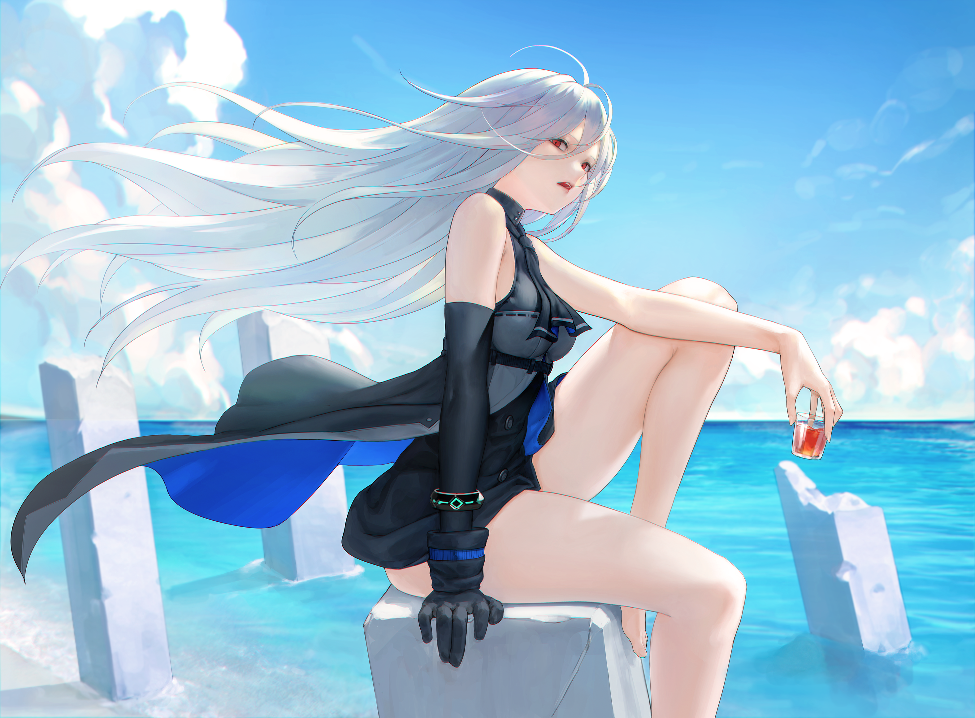 Skadi from Arknights on a beach HD Wallpaper