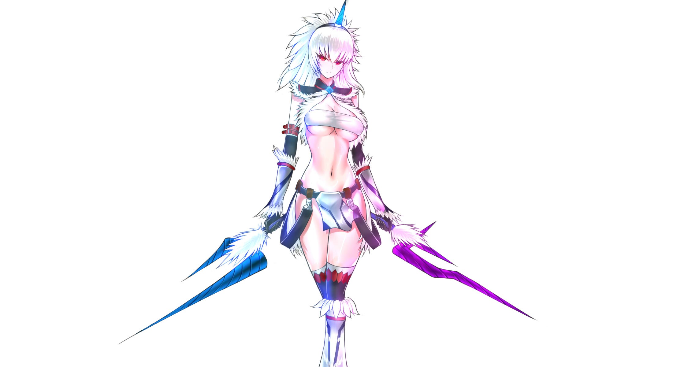 Monster Hunter: World character with blue and purple weapons HD Wallpaper