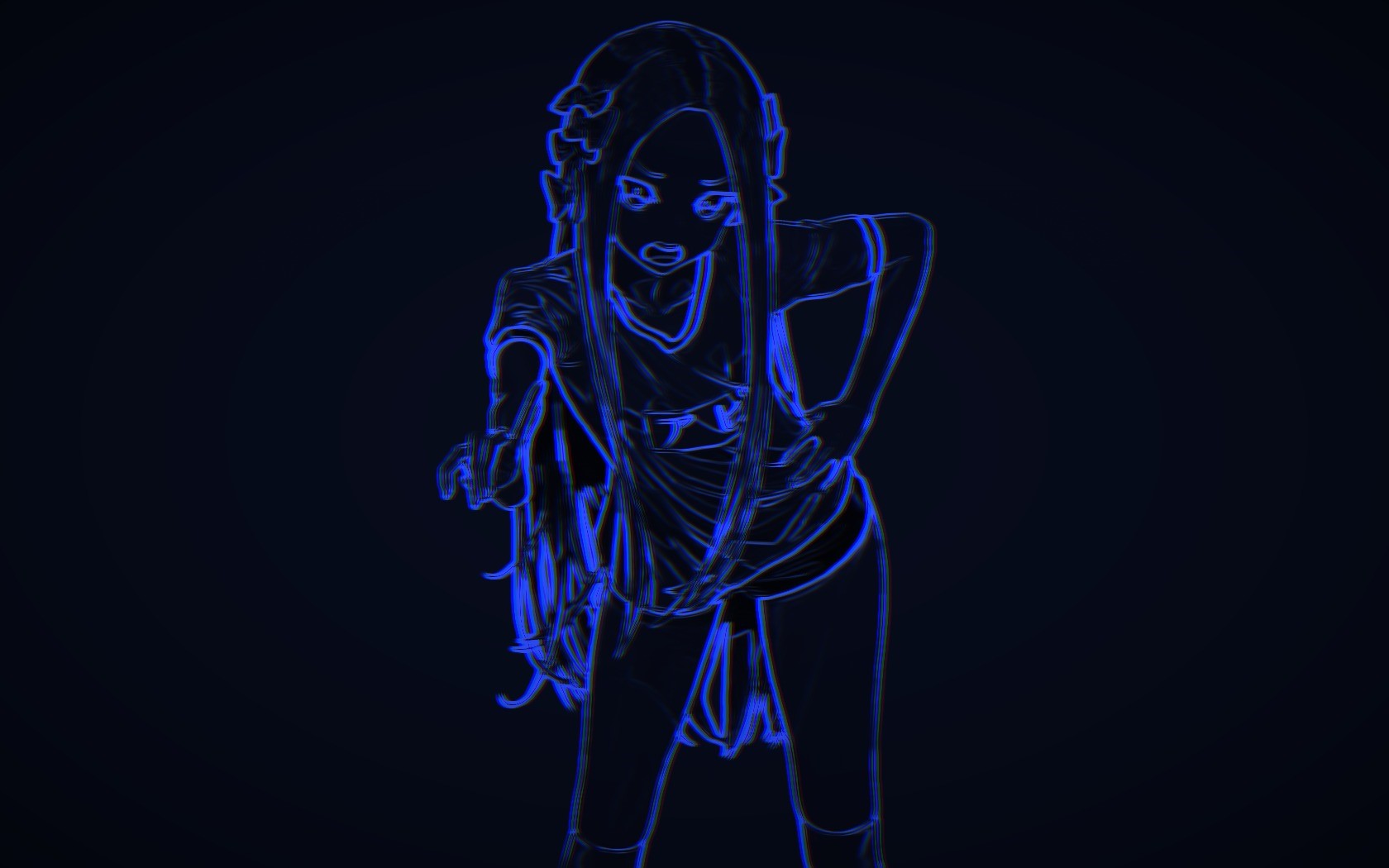 Anime girl with blue neon outline HD Wallpaper