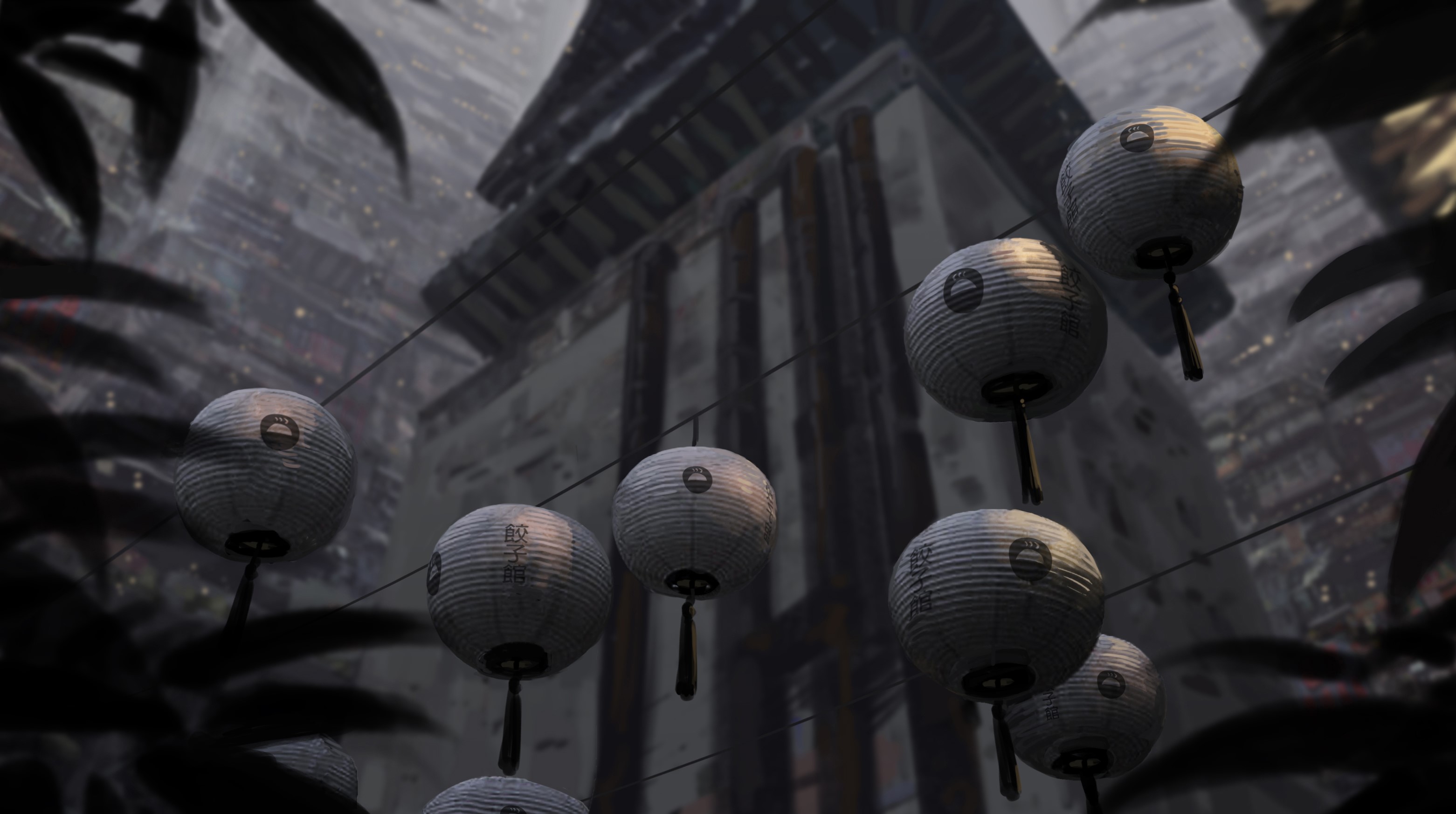 Lanterns hanging in front of a building HD Wallpaper