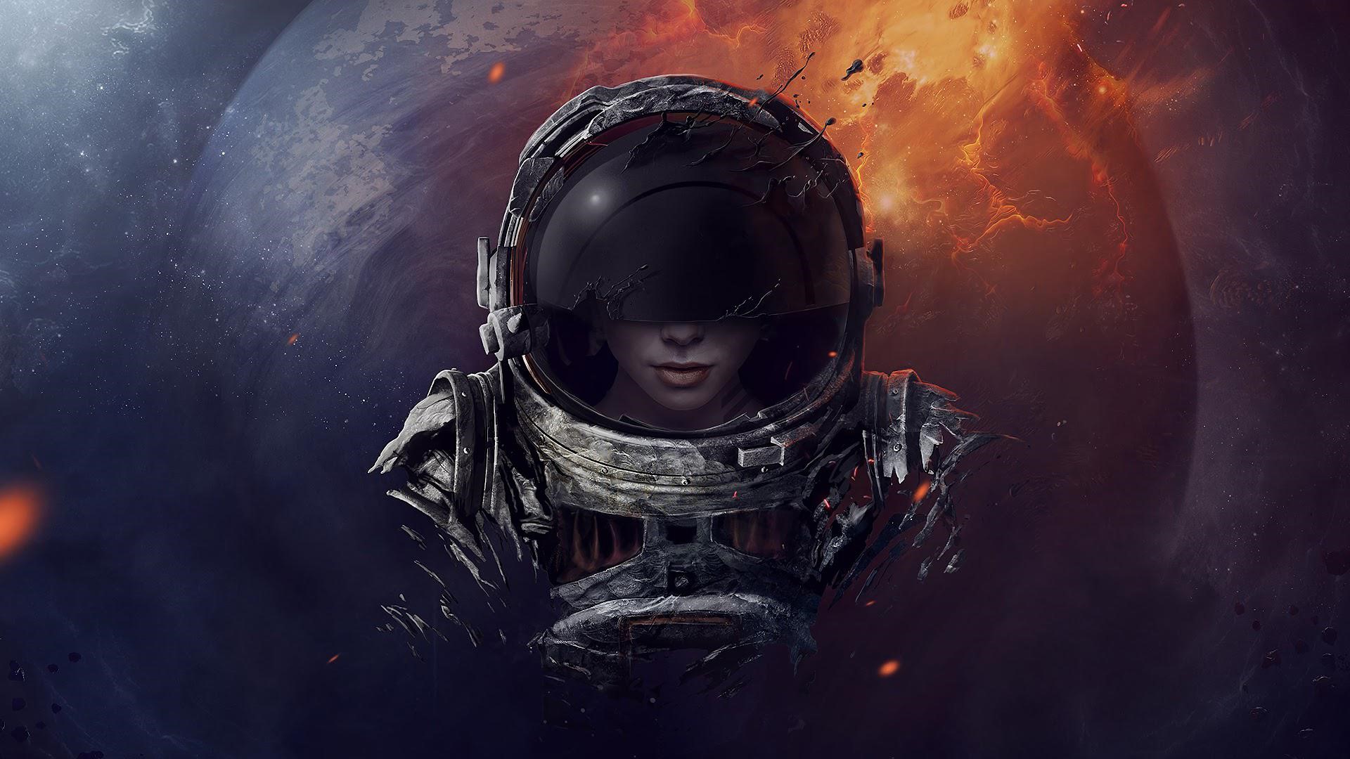 Astronaut in space with planets and nebula HD Wallpaper