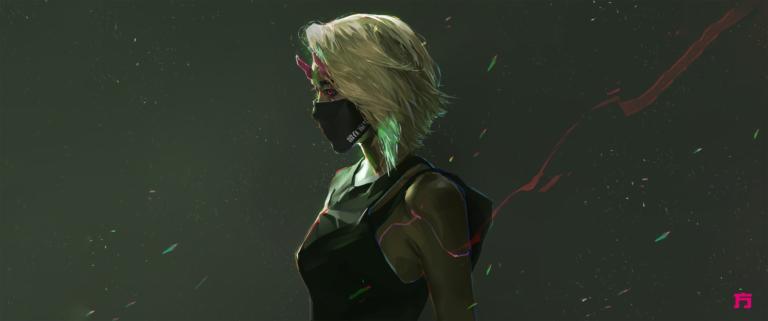 Woman with blonde hair, horns, and mask HD Wallpaper