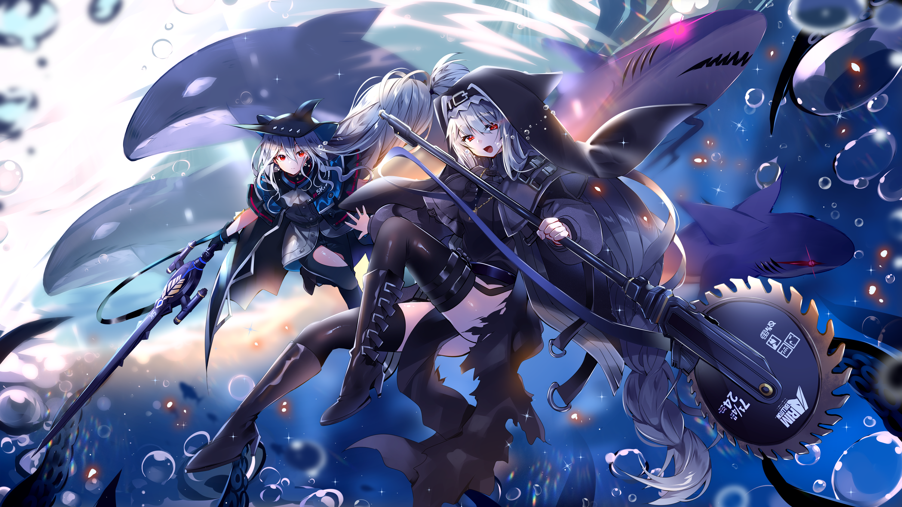 Skadi and Specter in Underwater Battle - Arknights HD Wallpaper