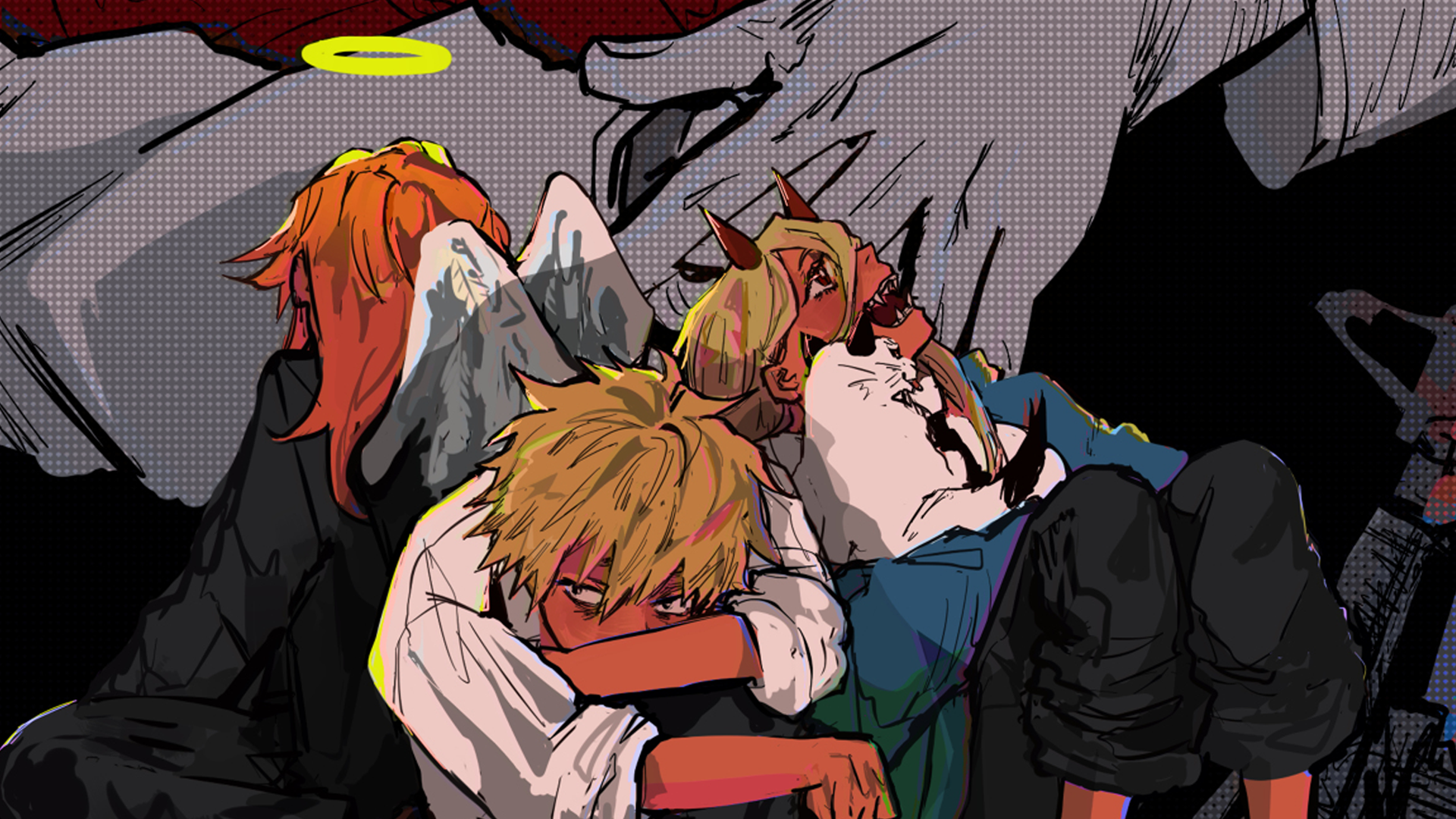 Power, Denji, and Angel Devil from Chainsaw Man HD Wallpaper