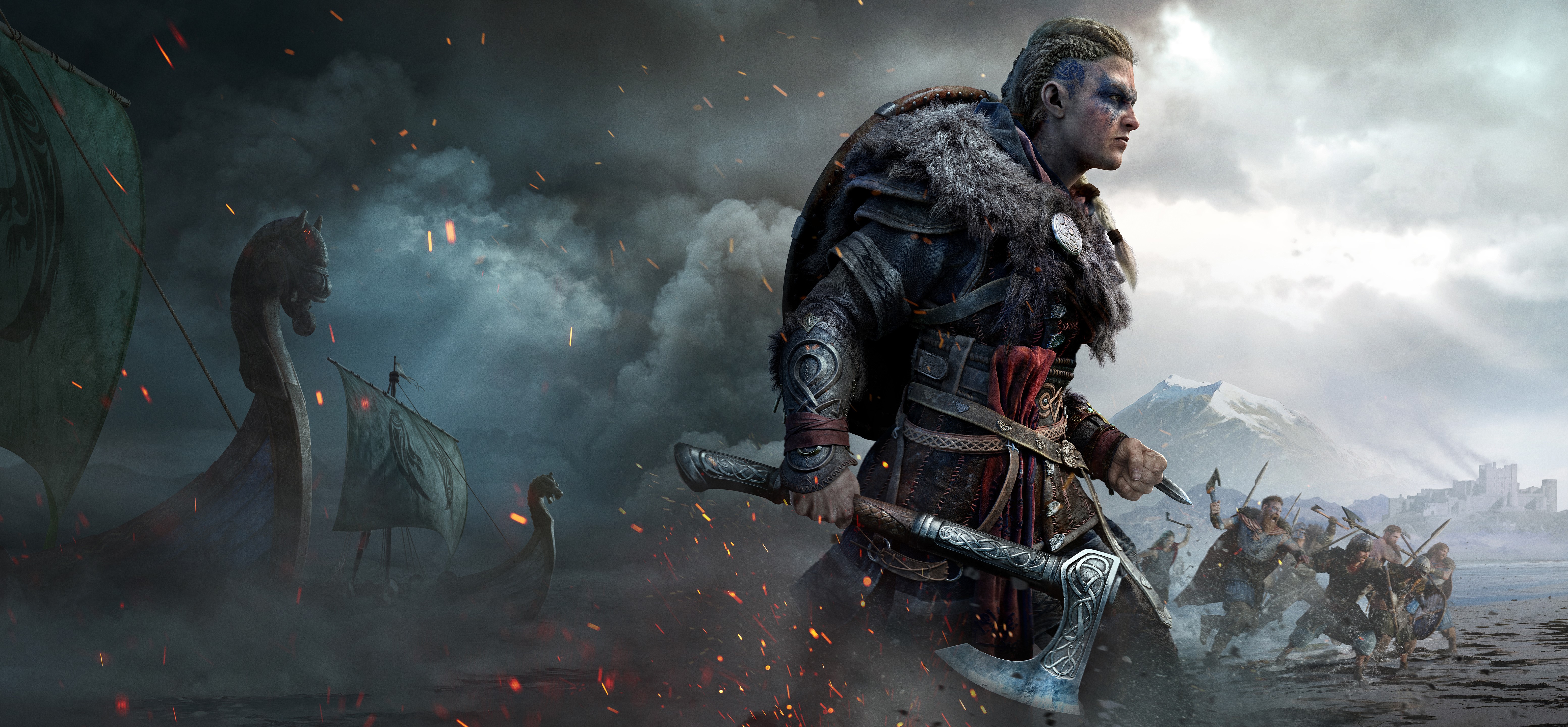 Eivor from Assassin's Creed Valhalla with Viking longships HD Wallpaper