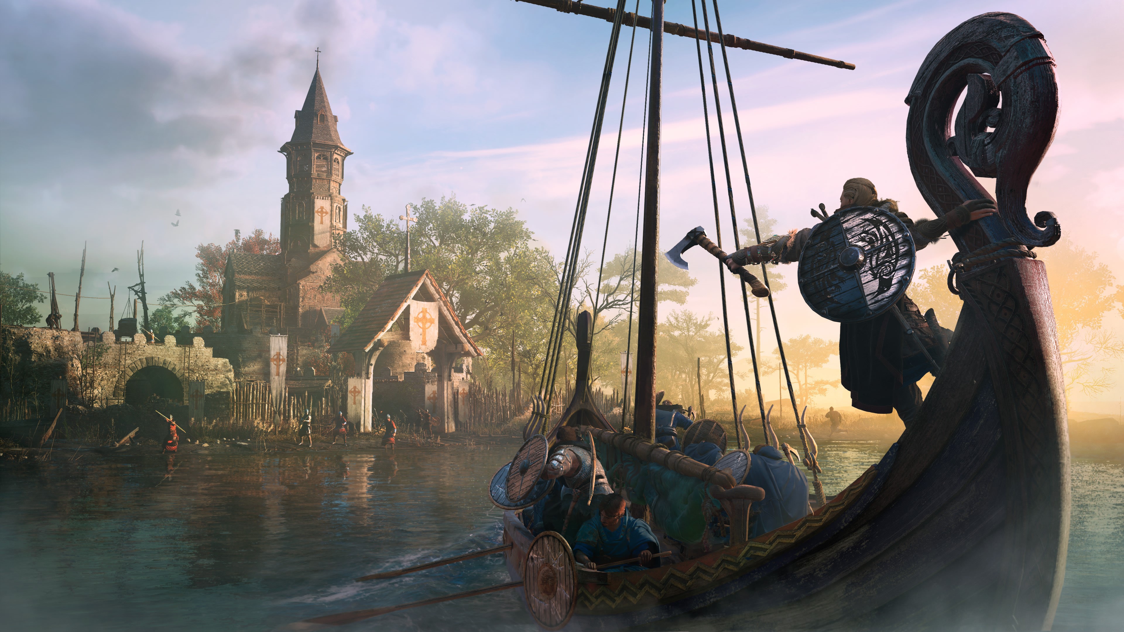 Viking warrior on a boat in Assassin's Creed: Valhalla HD Wallpaper