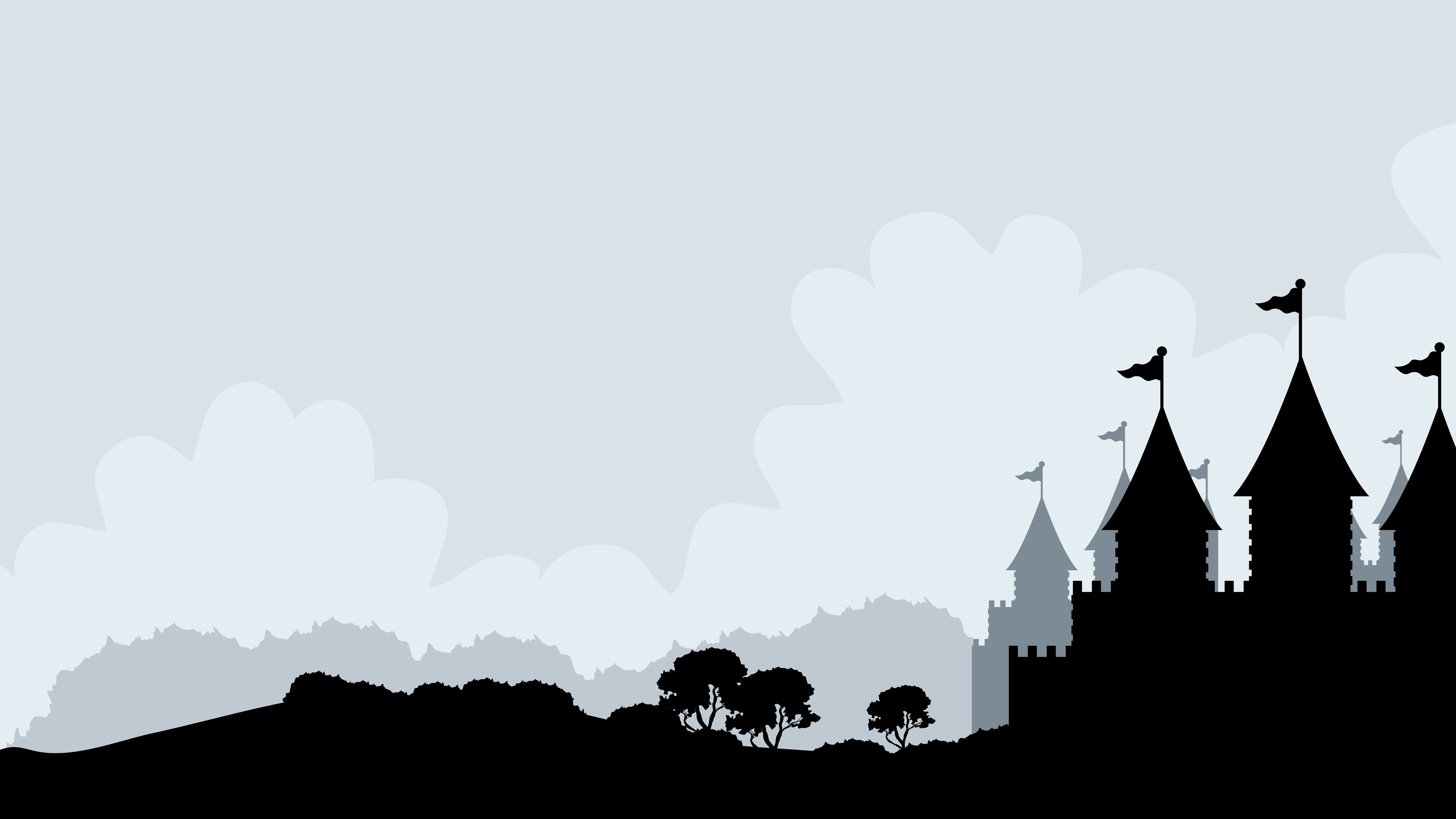Minimalist castle with trees and clouds HD Wallpaper