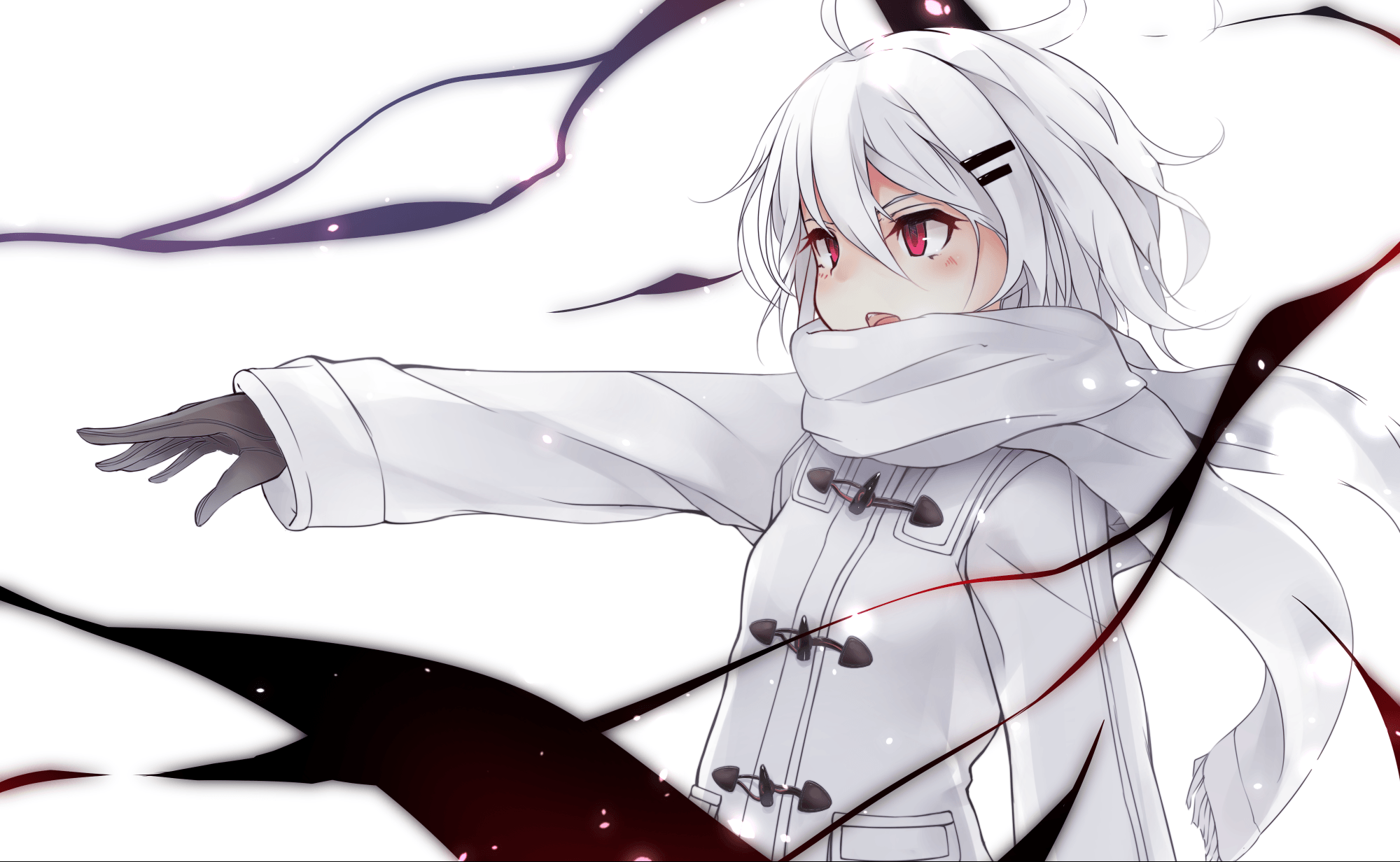 Anime girl with white hair and red eyes HD Wallpaper