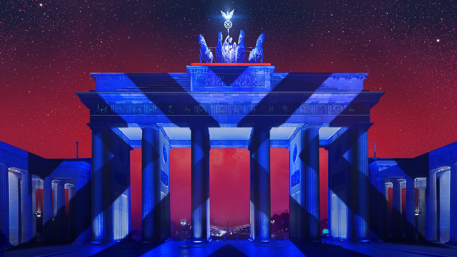 Brandenburg Gate illuminated with blue lights HD Wallpaper