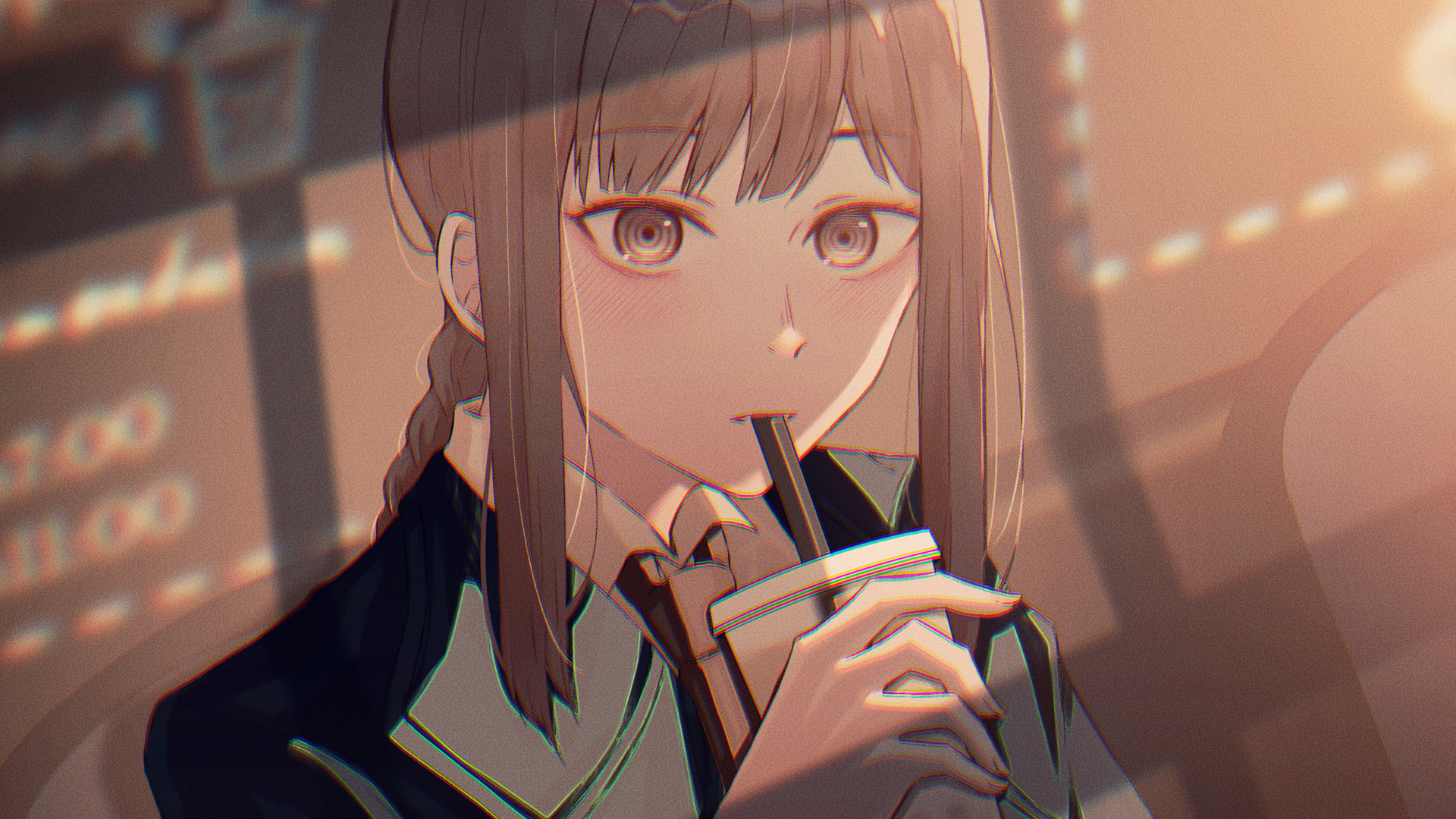 Makima from Chainsaw Man Drinking Beverage HD Wallpaper