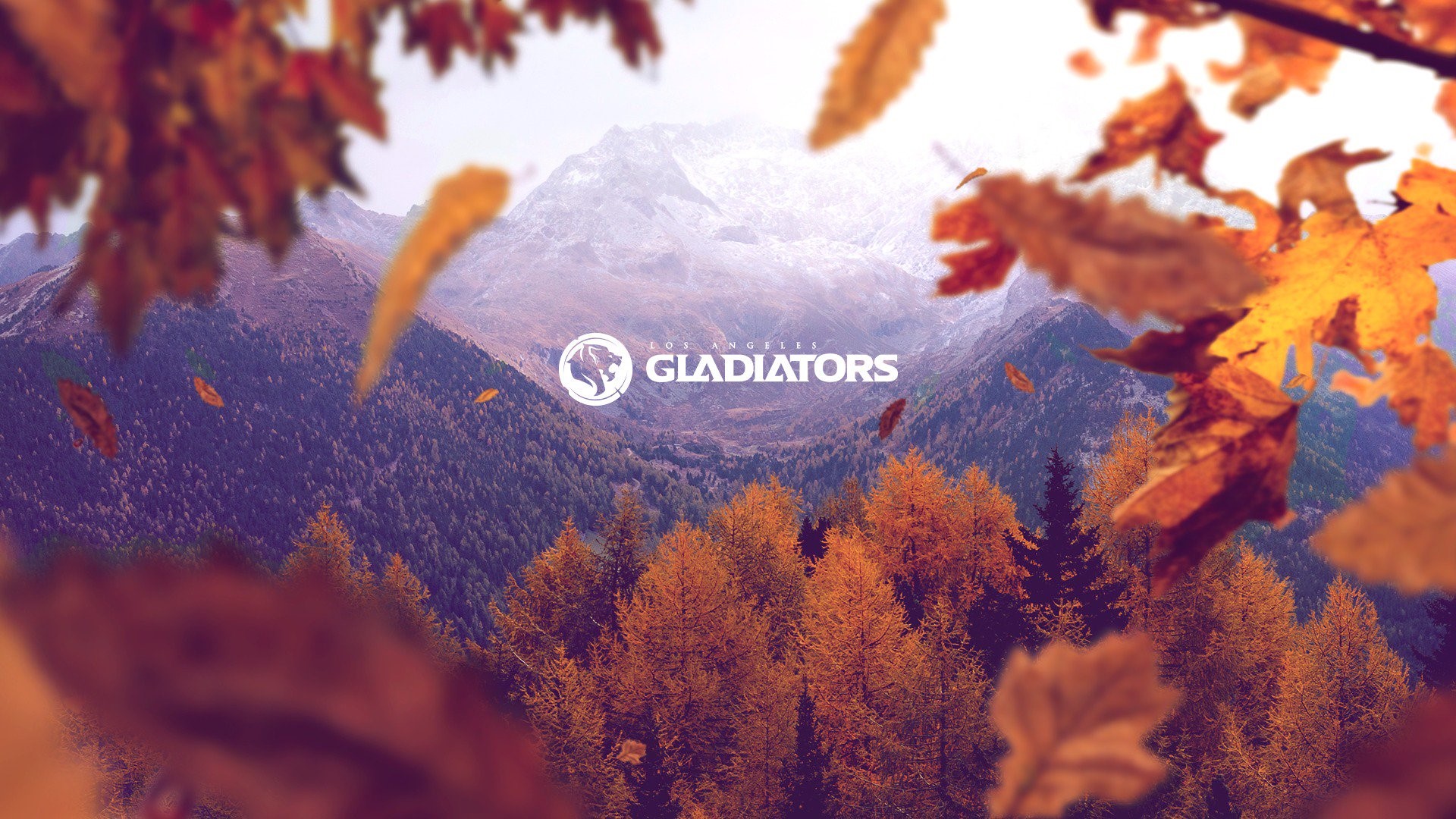 Los Angeles Gladiators Overwatch League logo with autumn mountains HD Wallpaper