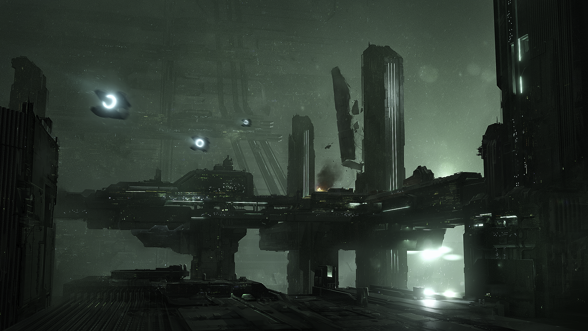 Science fiction cyber city artwork HD Wallpaper
