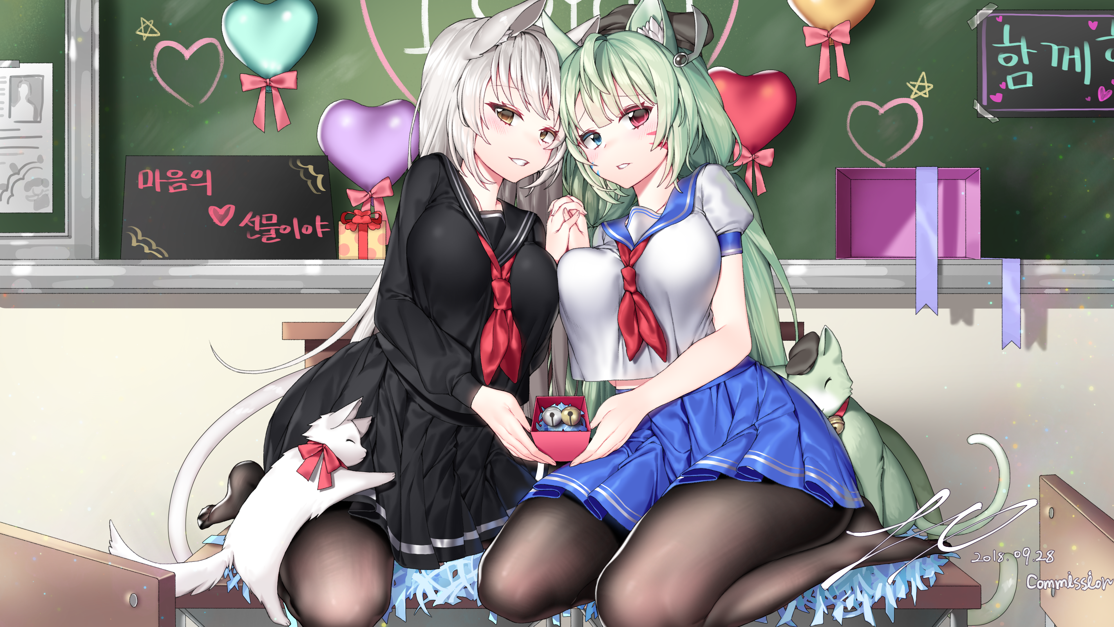 4K Anime Cat Girls in School Uniforms with Gifts HD Wallpaper