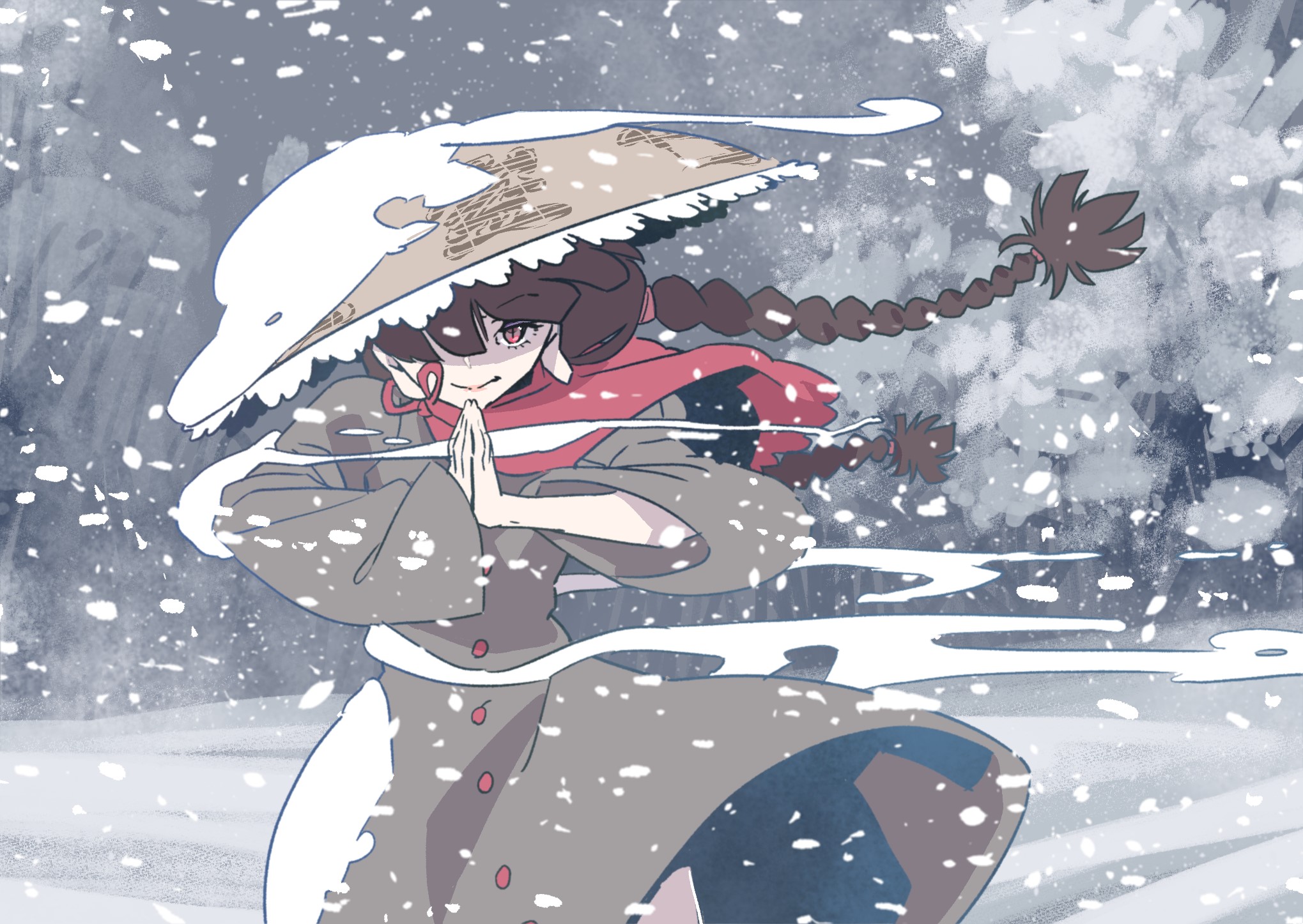 Anime girl with braided hair in the snow HD Wallpaper