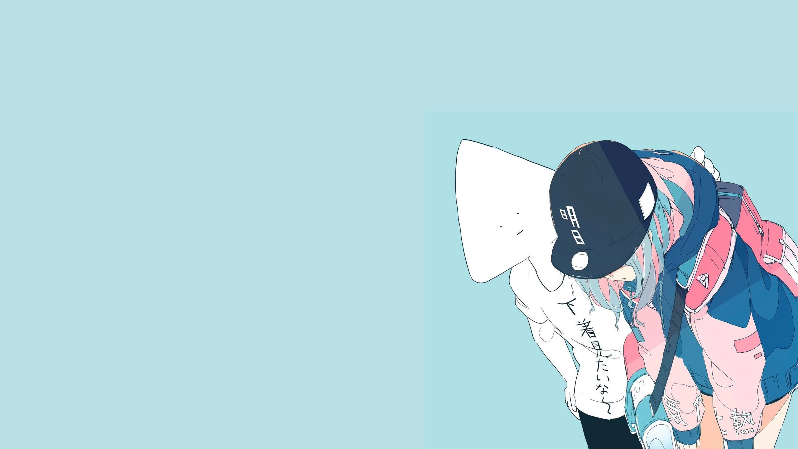 Anime girls with a white cone-headed figure HD Wallpaper