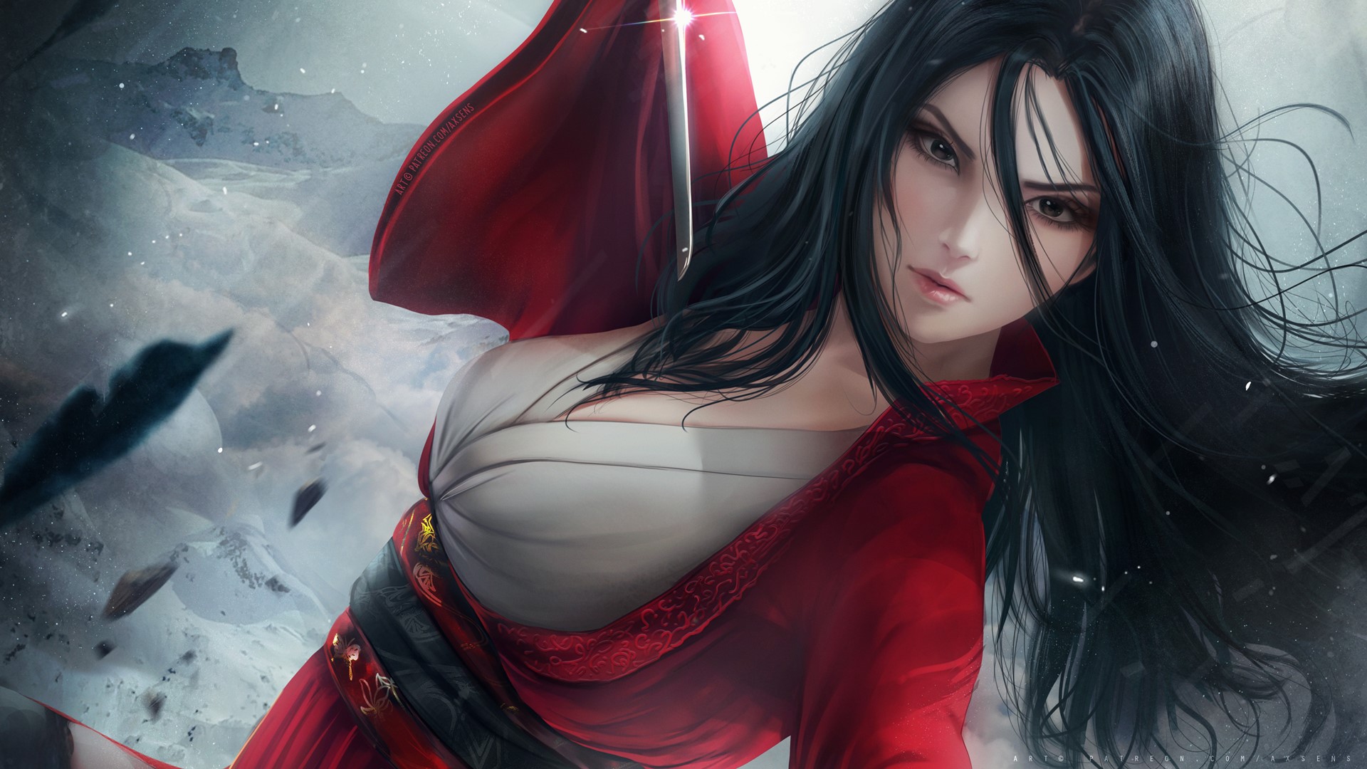 Dongfang Bubai with sword in snowy mountains HD Wallpaper
