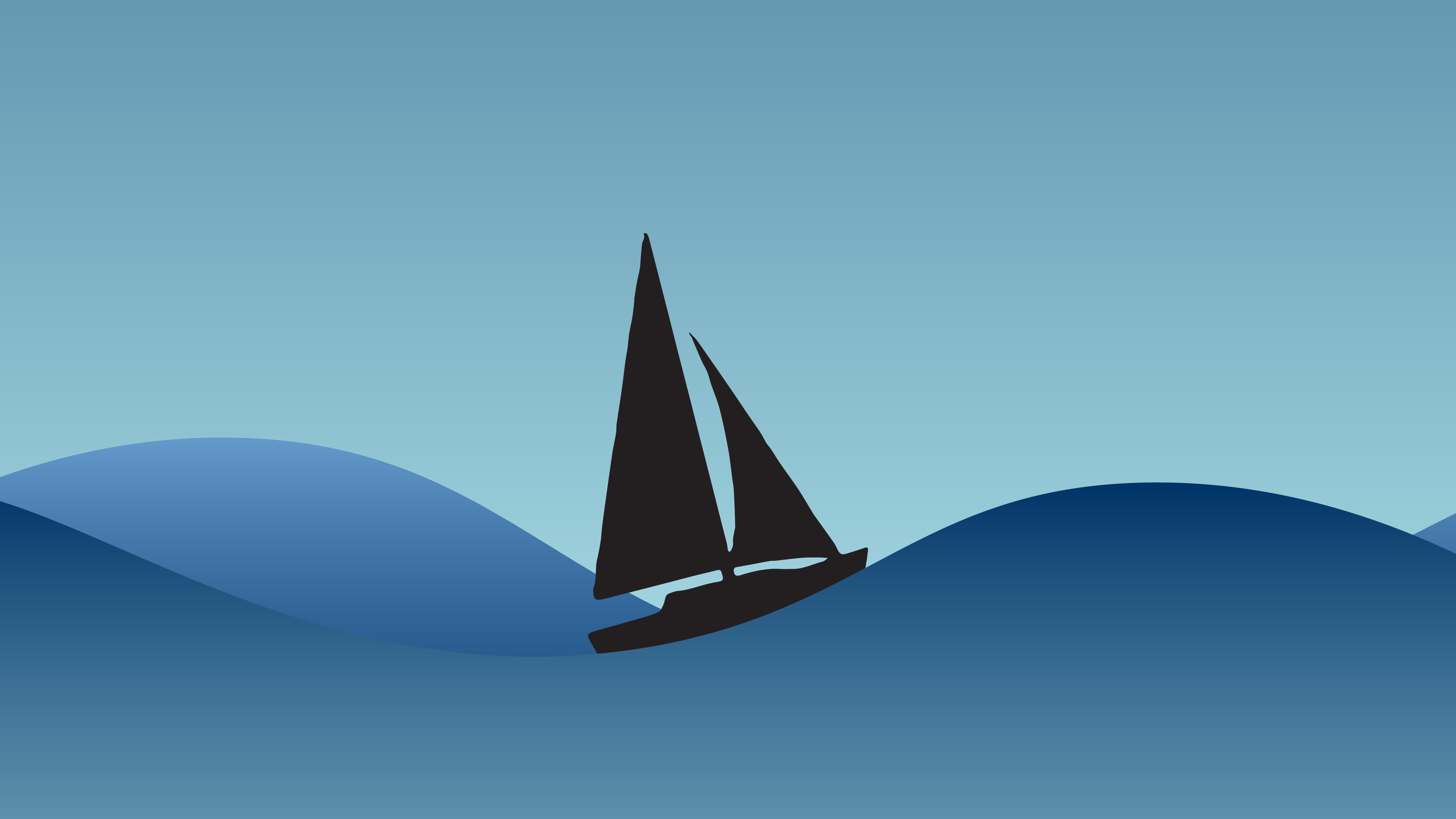 Minimalist sailboat on blue waves HD Wallpaper