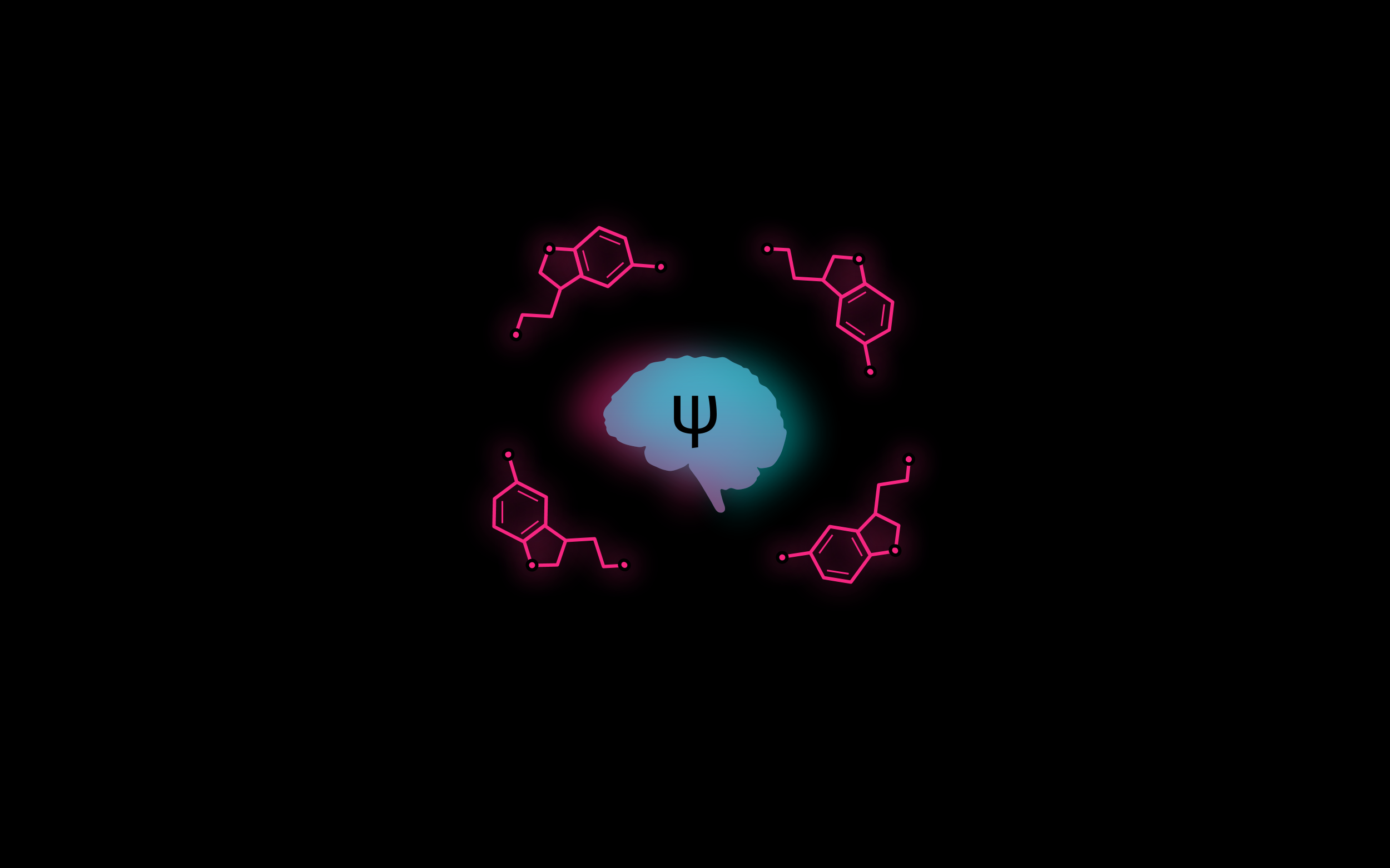 Brain with Psi symbol surrounded by chemical structures HD Wallpaper