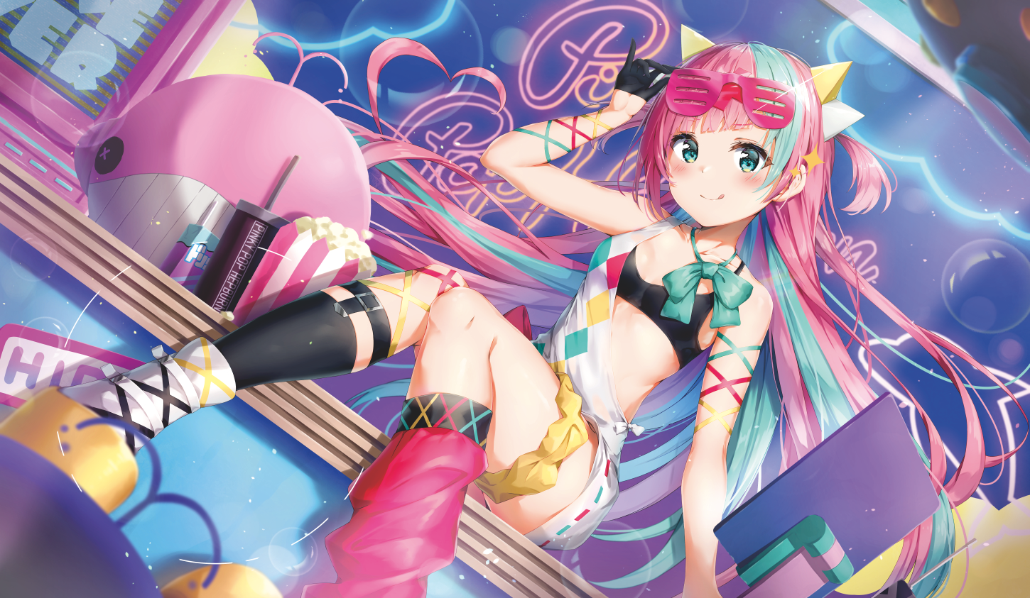 Anime girl with multi-colored hair and aqua eyes HD Wallpaper