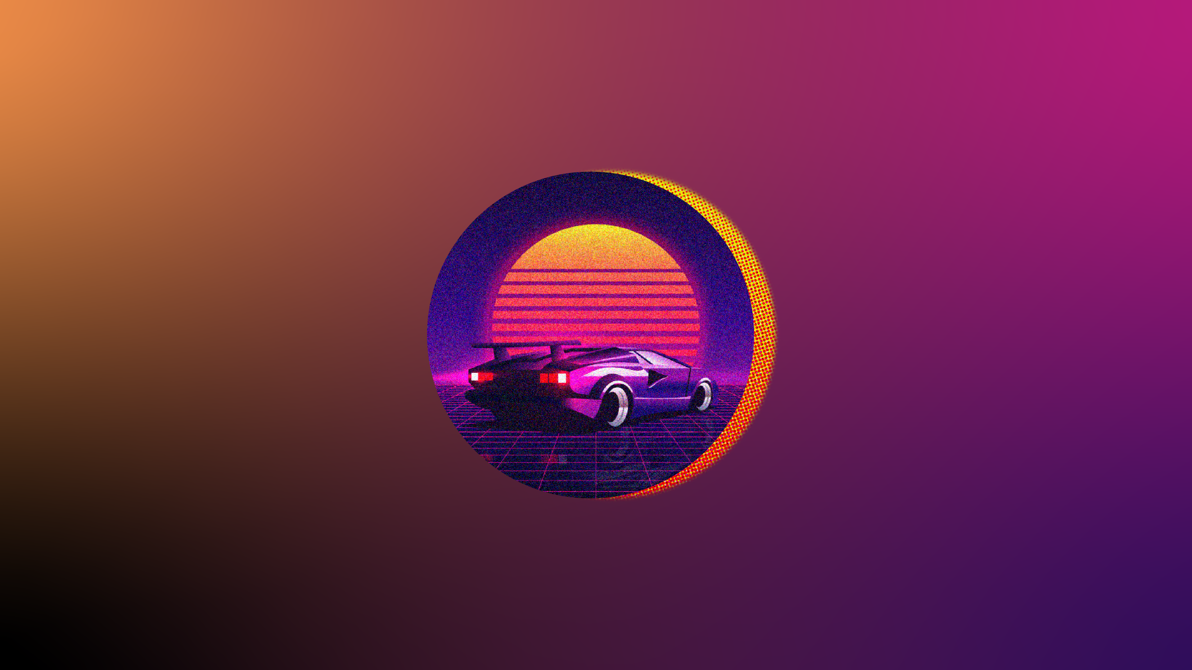 4K Retrowave car artwork with gradient HD Wallpaper