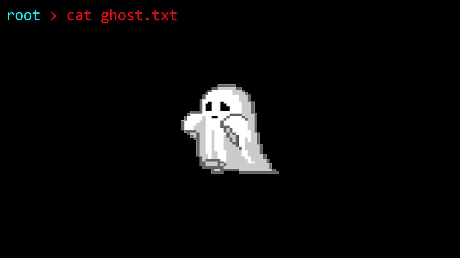 Root command to display a pixel art ghost HD Wallpaper