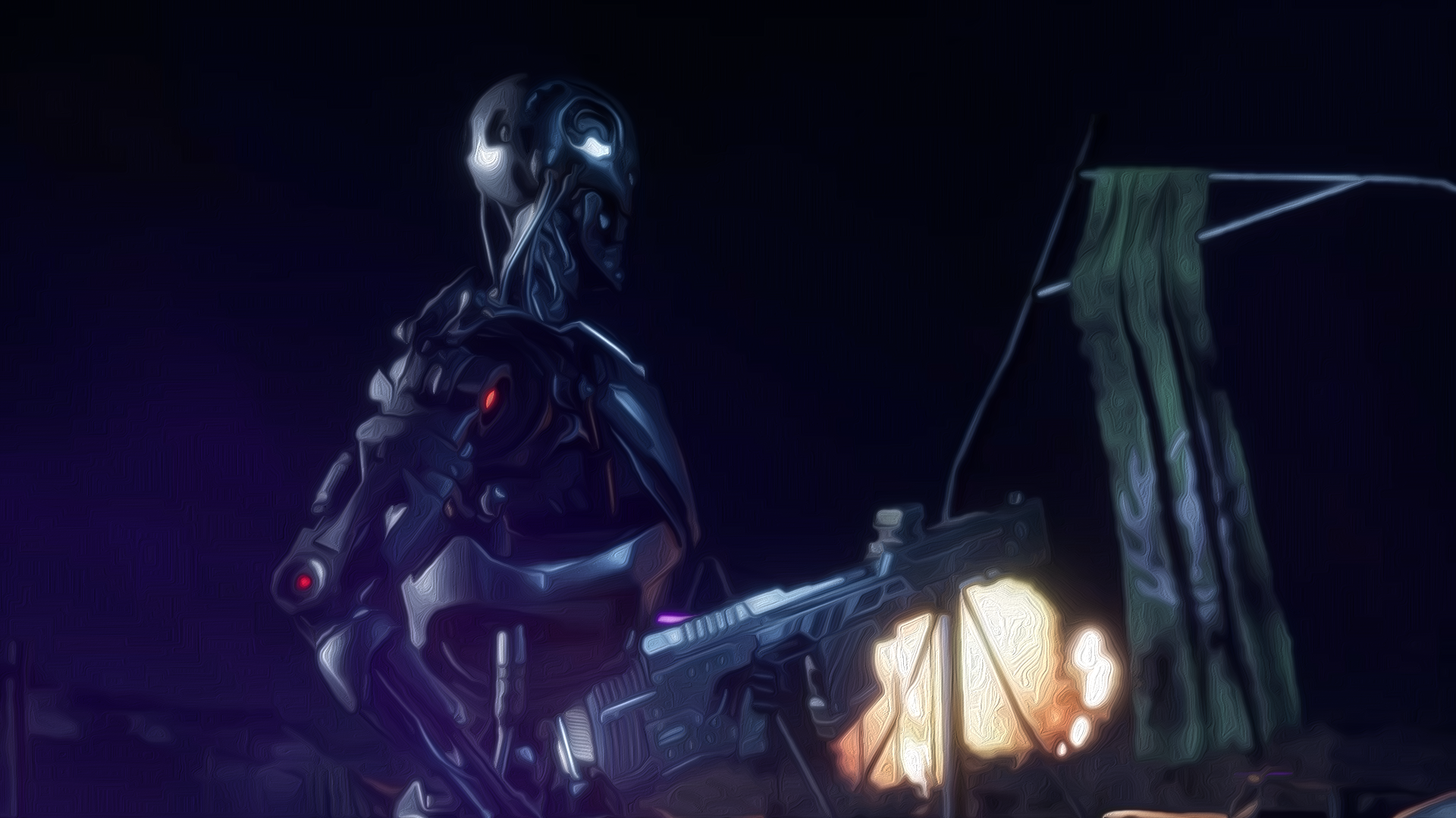 Terminator endoskeleton holding a weapon HD Wallpaper