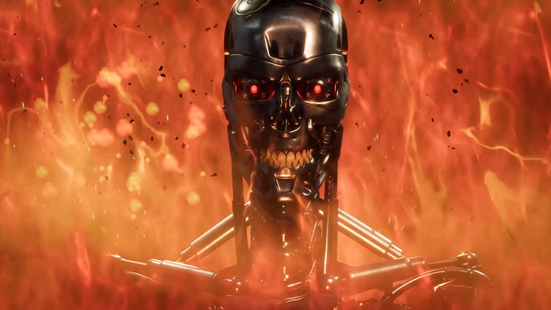 Terminator Endoskeleton in Fire HD Wallpaper