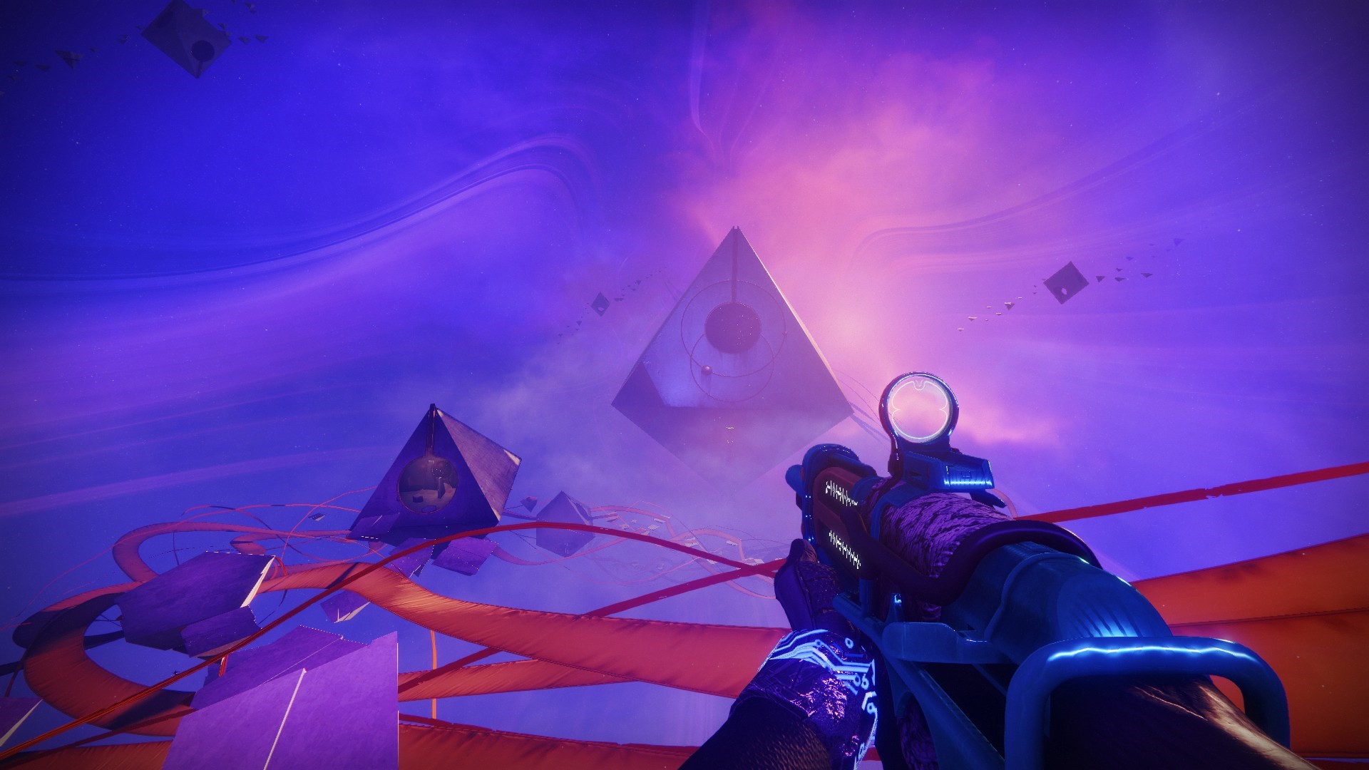Destiny 2 screenshot with pyramids and weapon HD Wallpaper