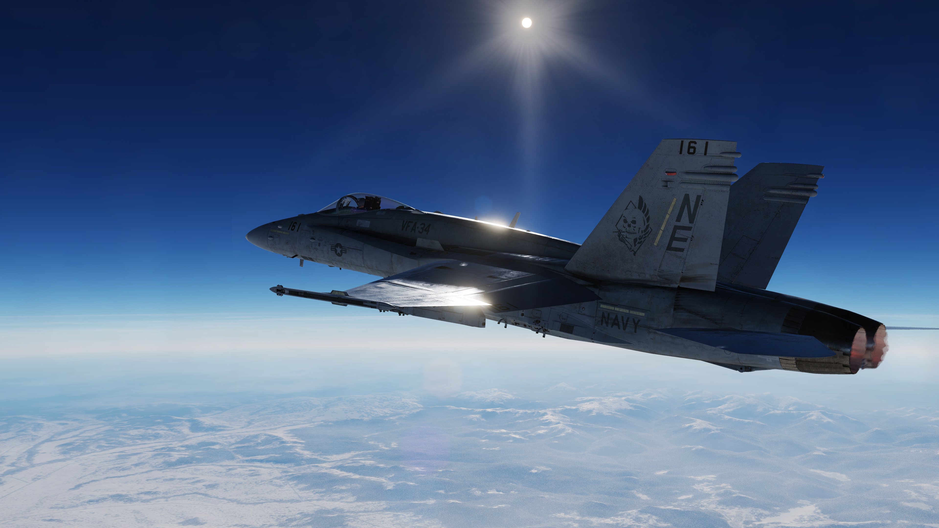 F/A-18 Super Hornet flying over snowy mountains HD Wallpaper