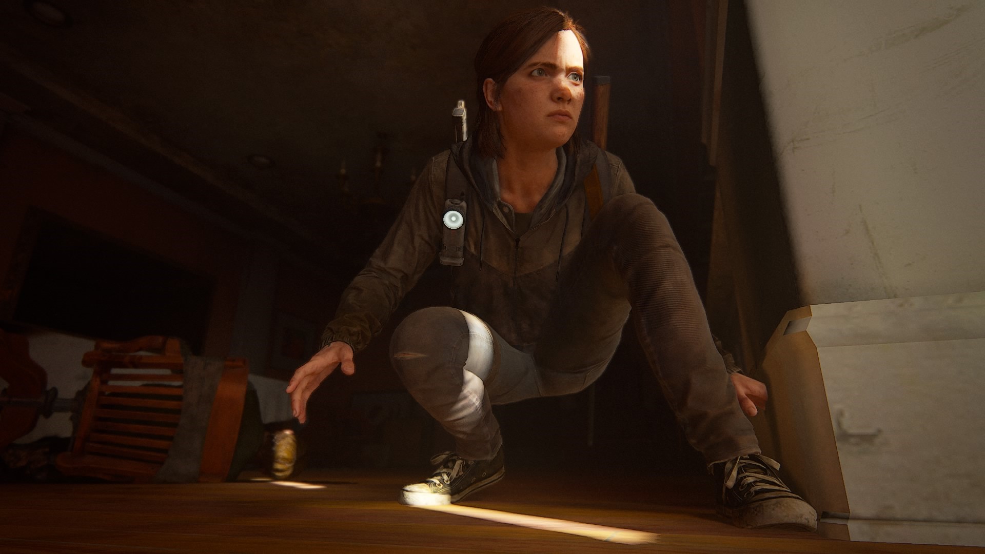 Ellie from The Last of Us Part II crouching HD Wallpaper