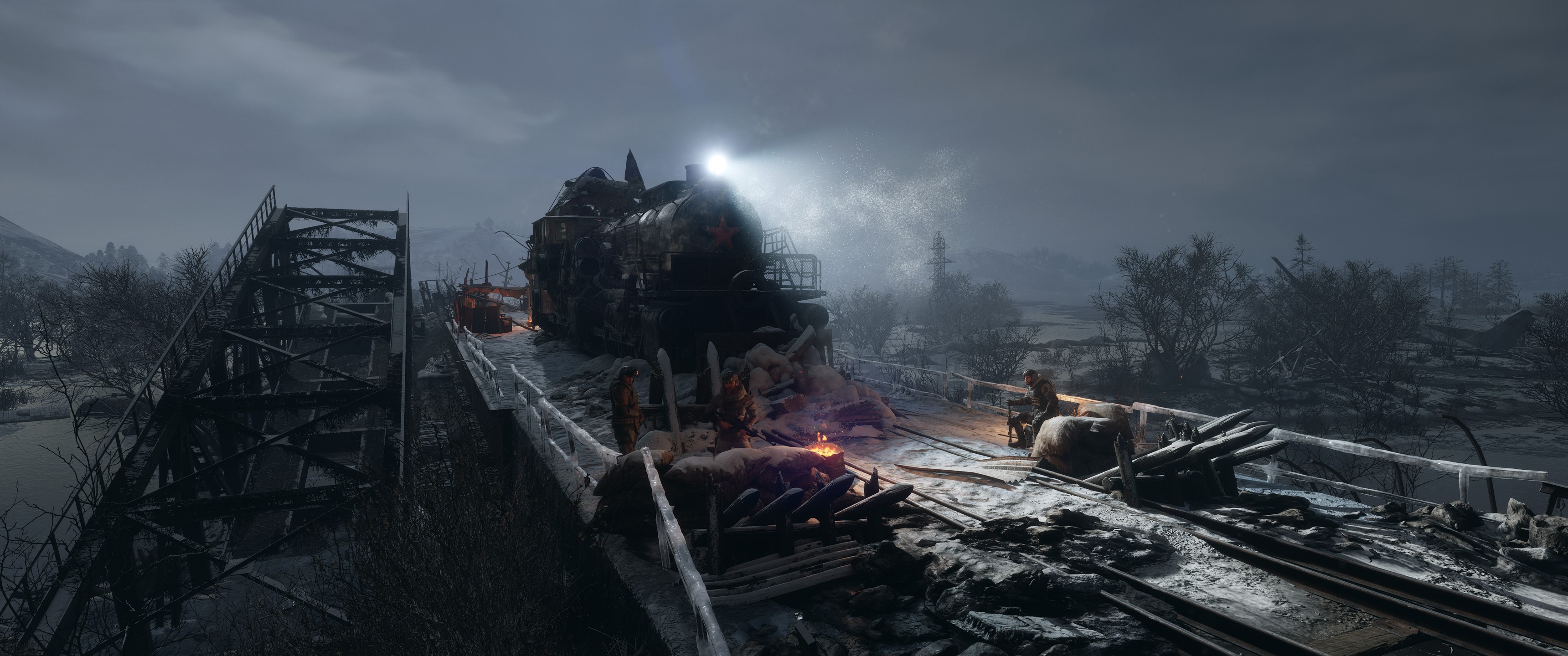 Metro Exodus screenshot of a train on a bridge HD Wallpaper