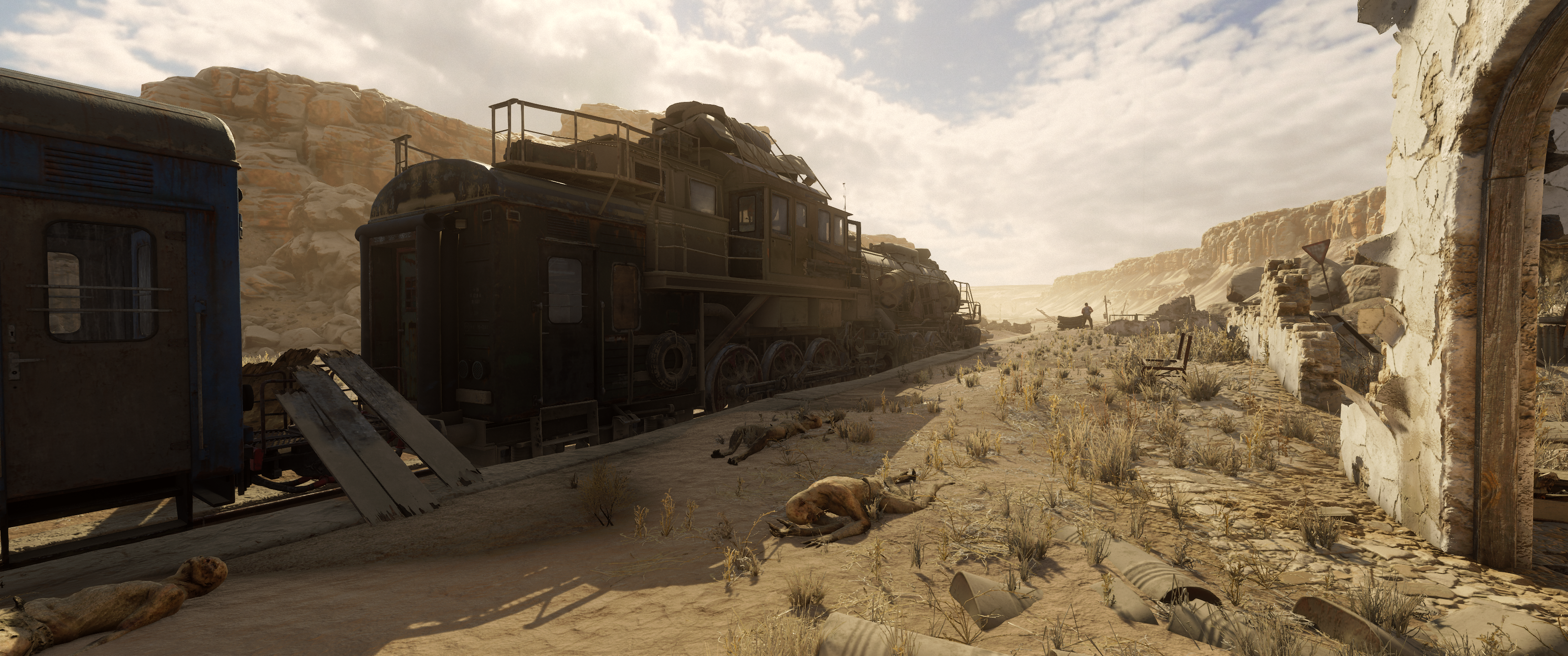 Train in a desert landscape from Metro Exodus HD Wallpaper