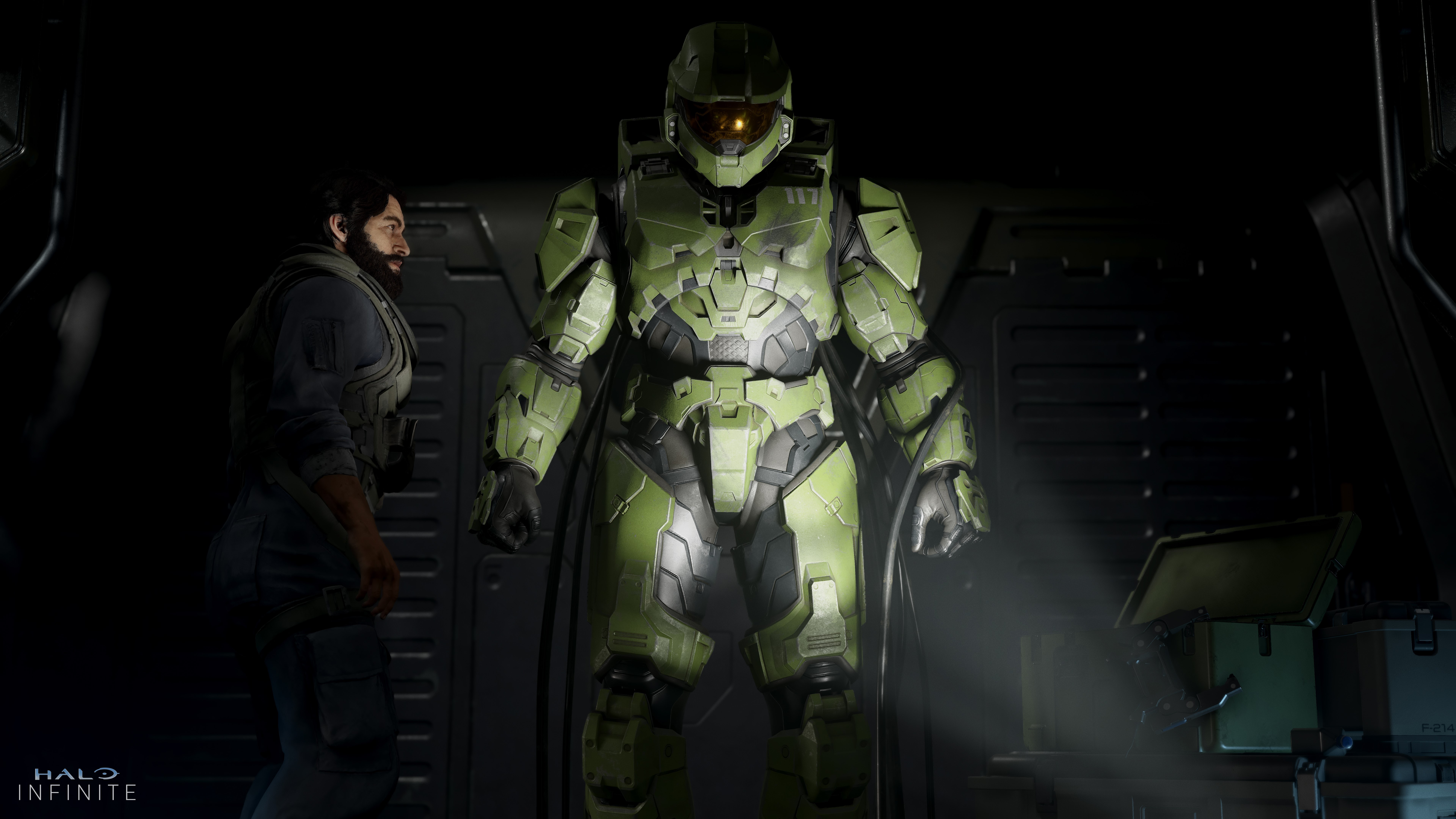 Master Chief from Halo Infinite with a man HD Wallpaper
