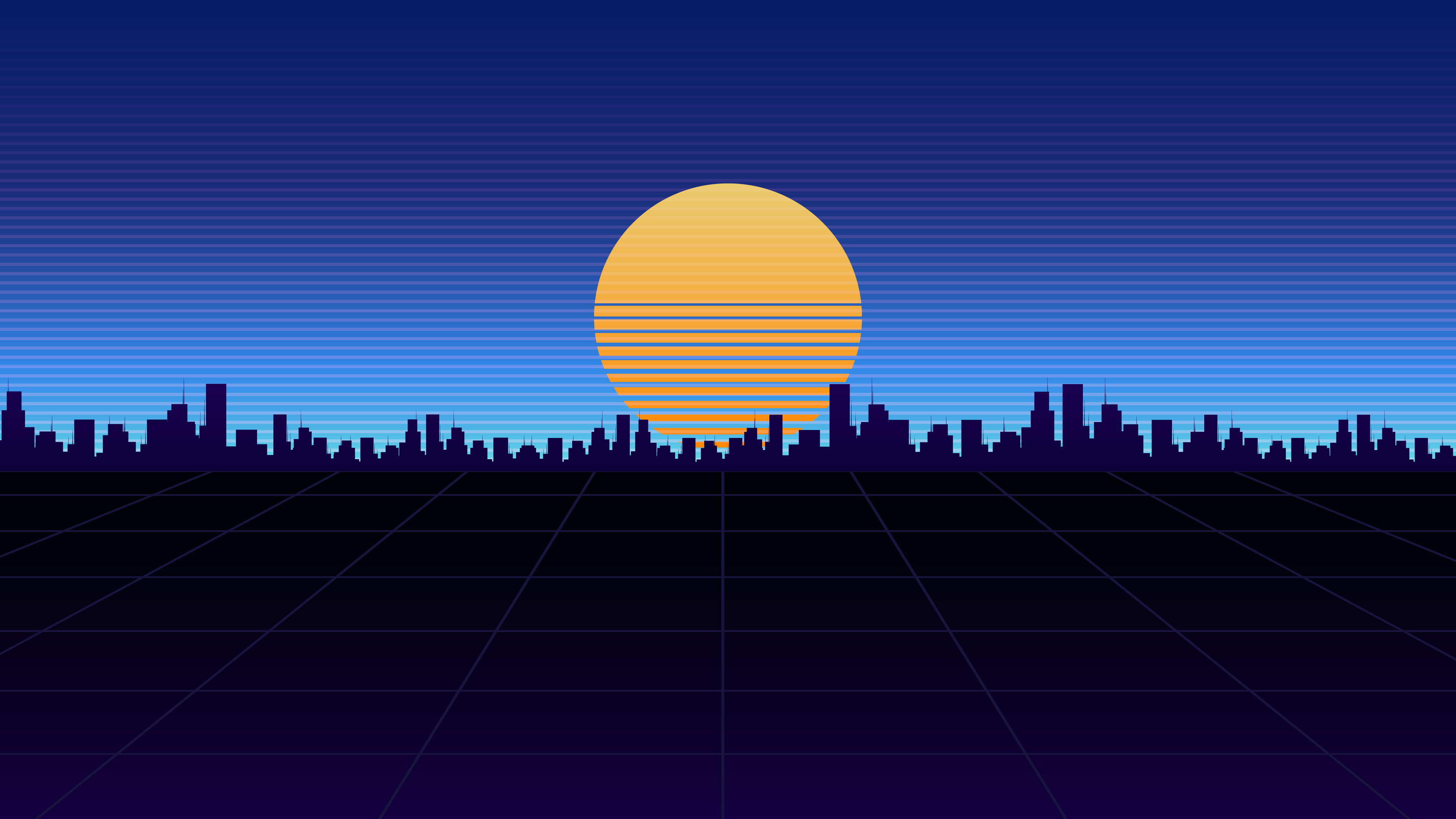 Retro cityscape with sunset and grid HD Wallpaper