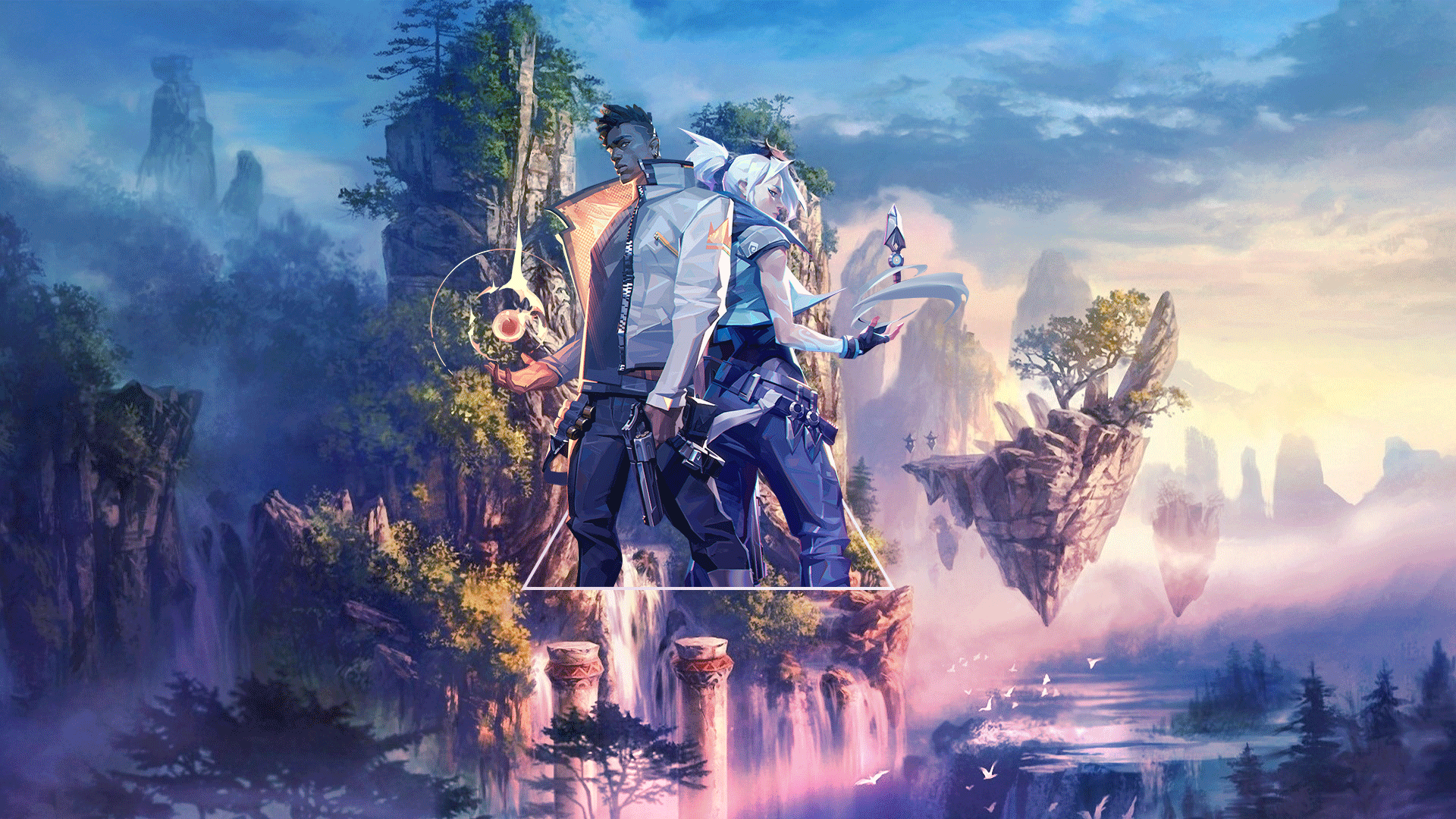 Phoenix and Jett from Valorant in a fantasy landscape HD Wallpaper