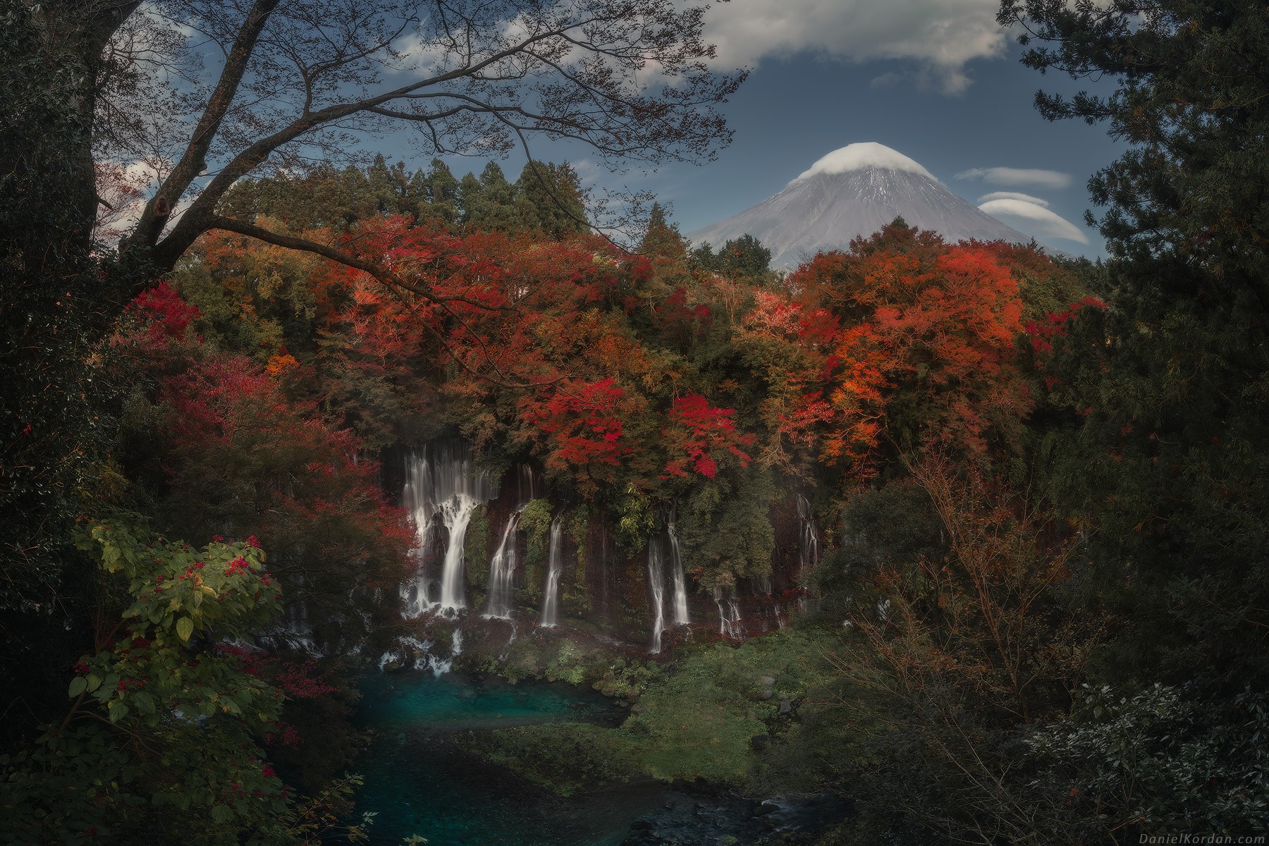 Waterfall and Mount Fuji in Autumn HD Wallpaper