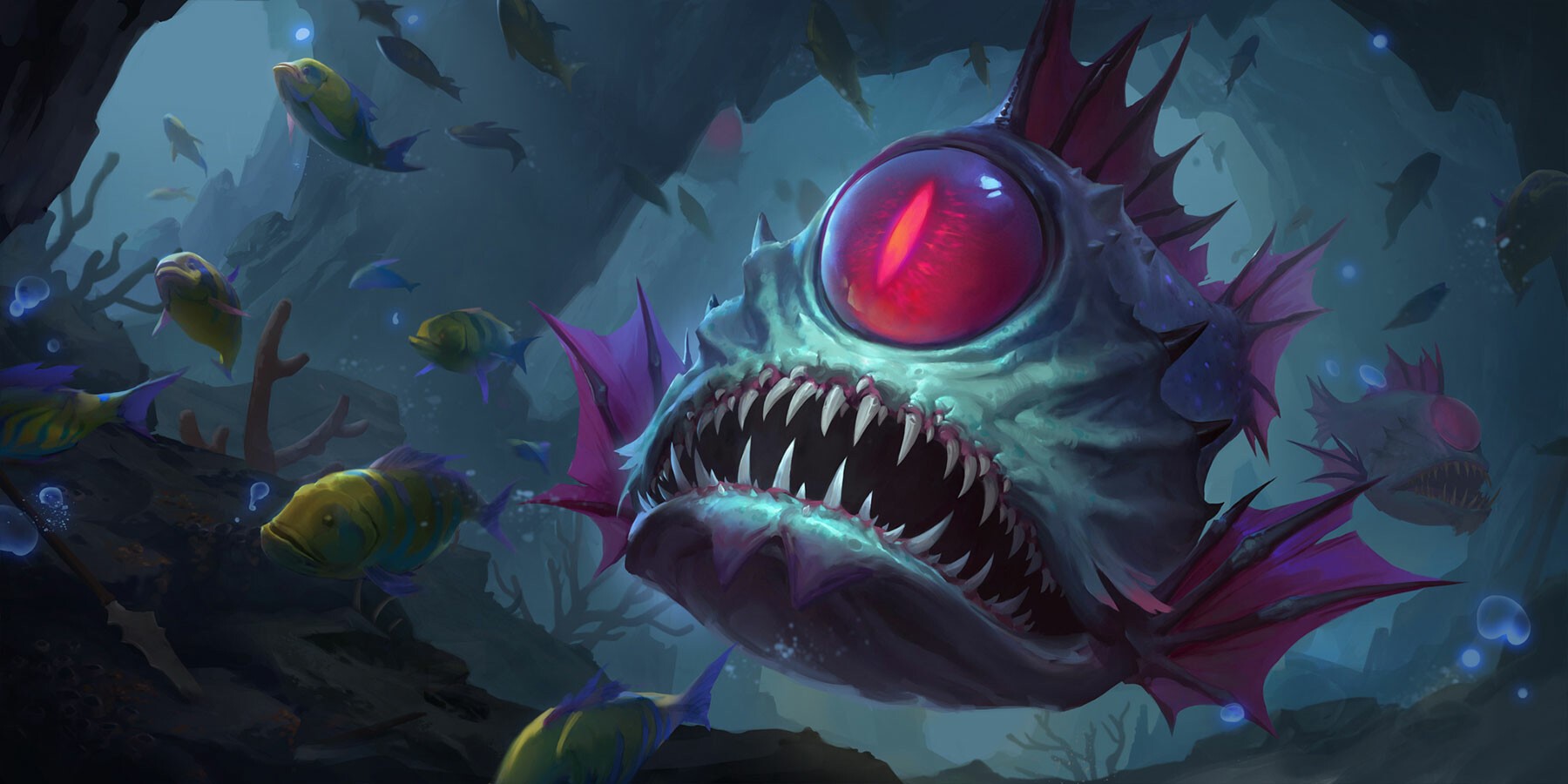 Fantasy art of a monstrous fish in the sea HD Wallpaper