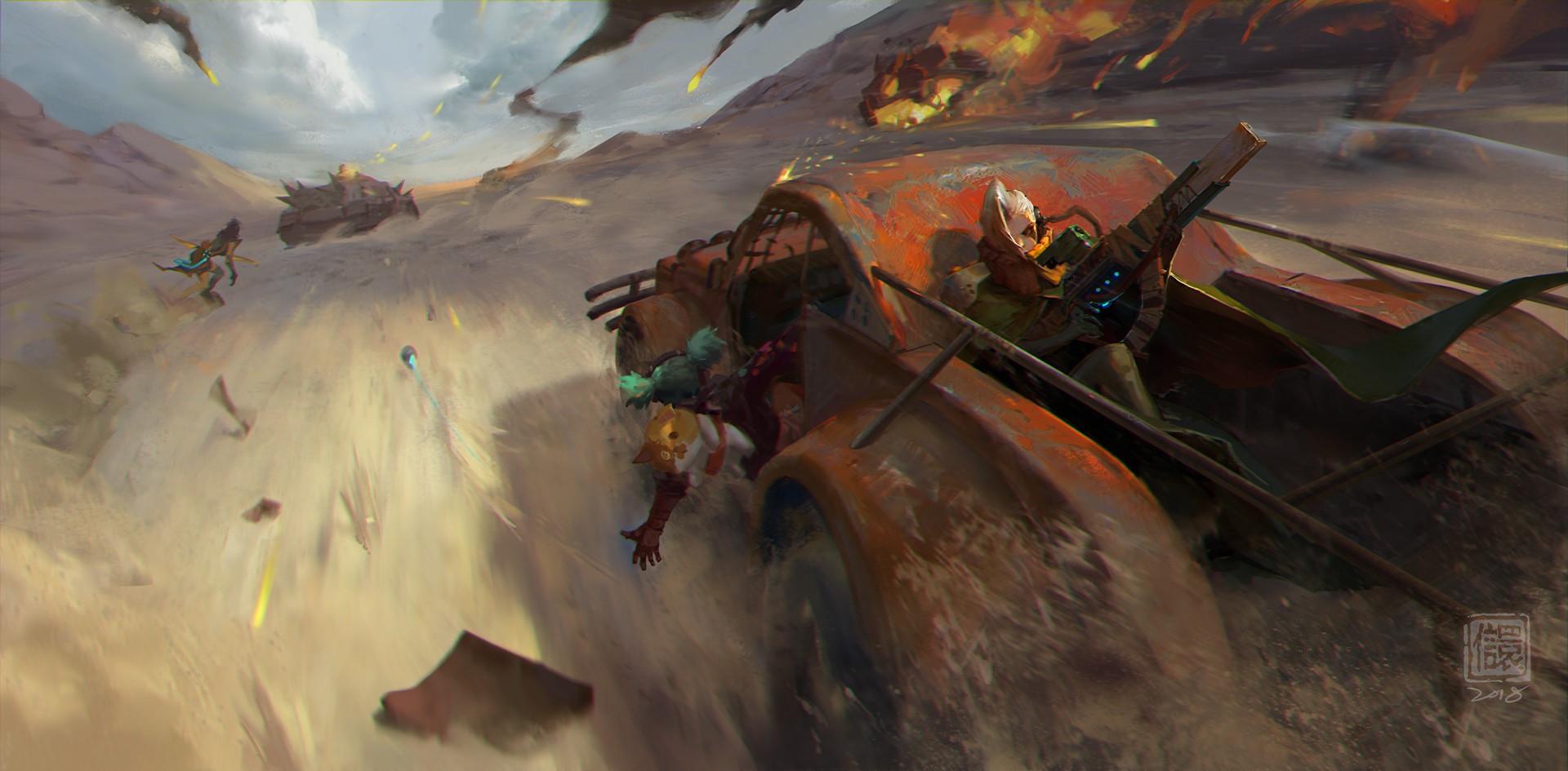 Kan Liu's Mad Max-style desert battle HD Wallpaper