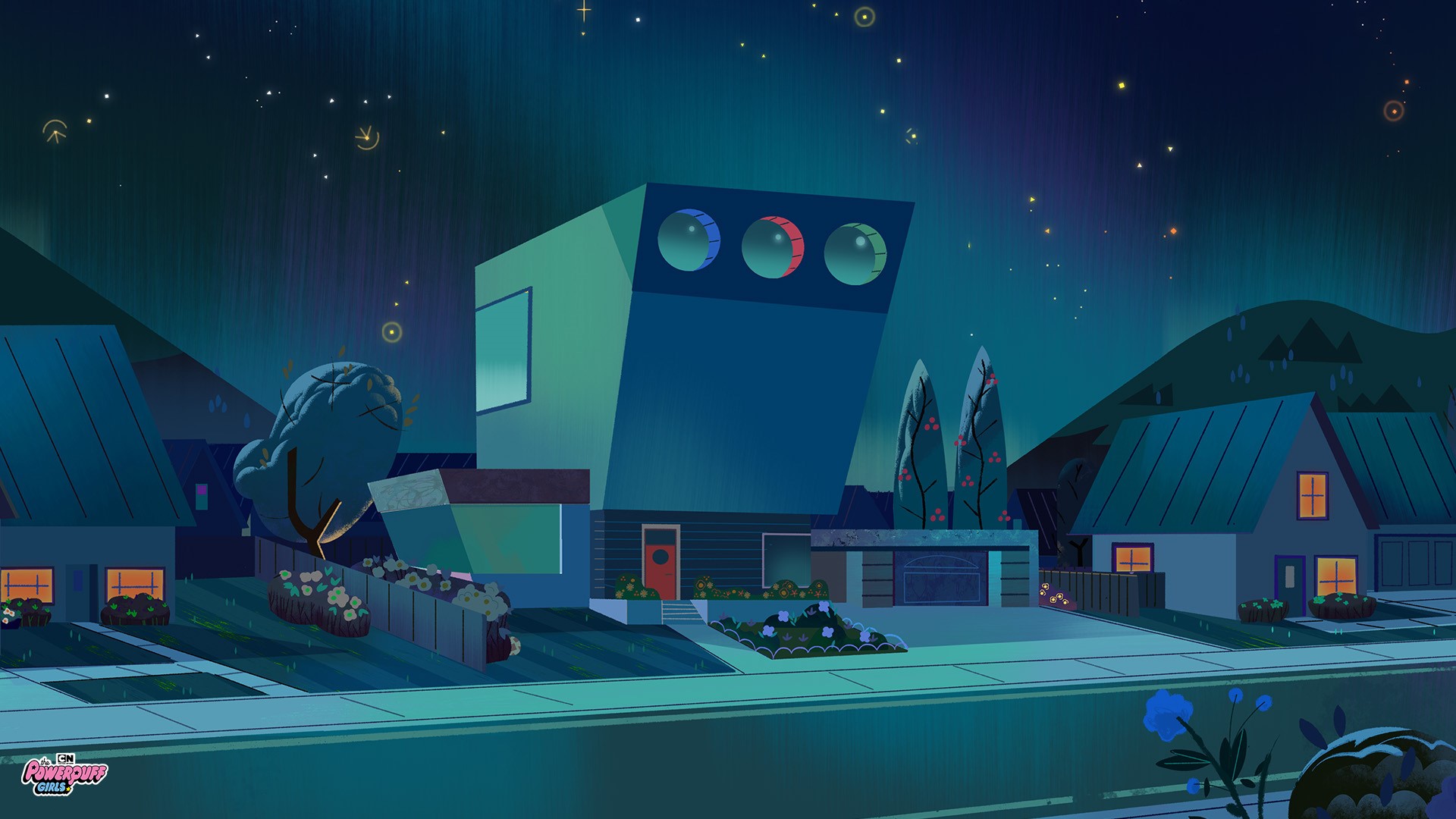 The Powerpuff Girls cartoon night scene HD Wallpaper