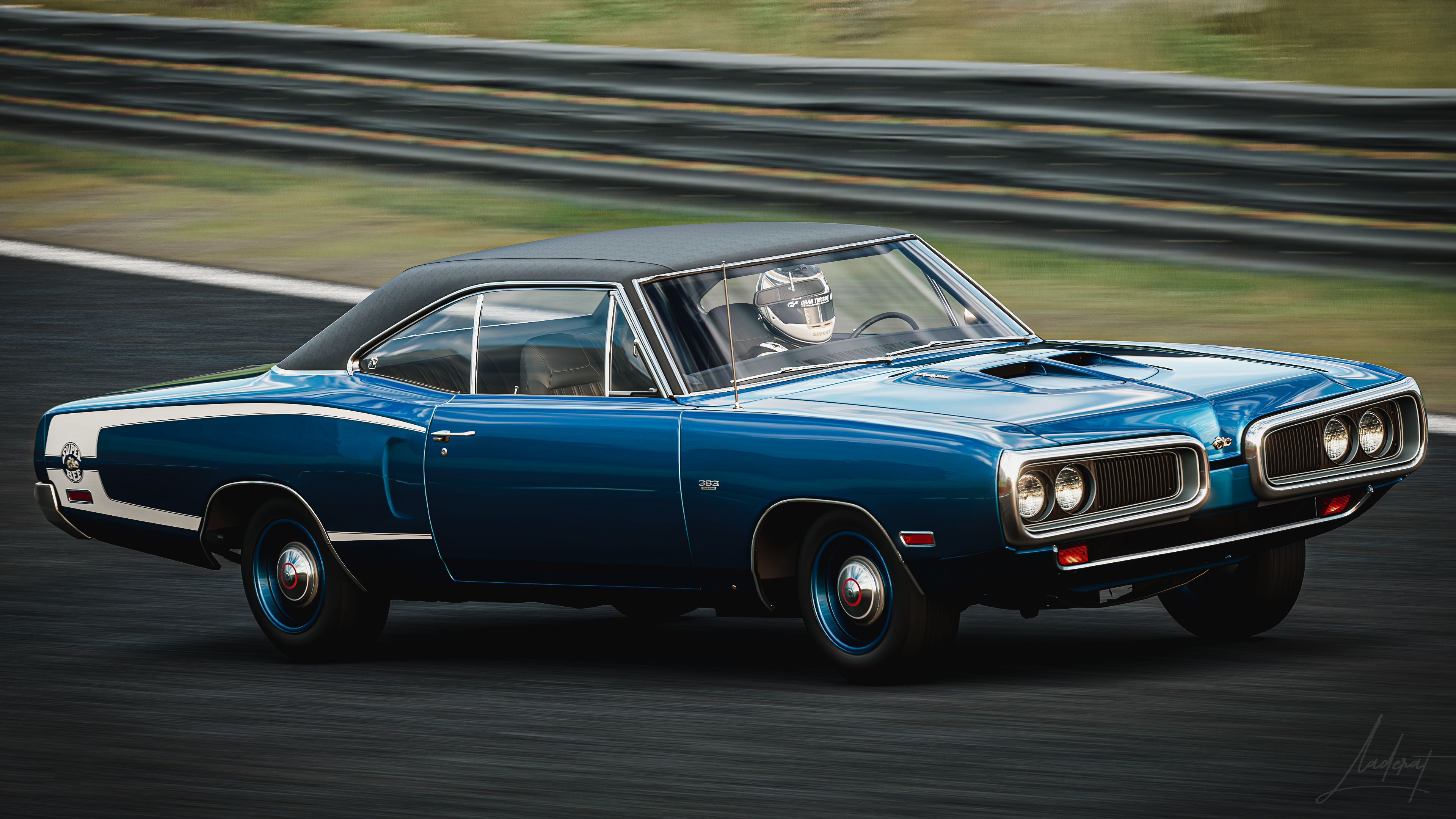 Blue Dodge Super Bee on a race track HD Wallpaper